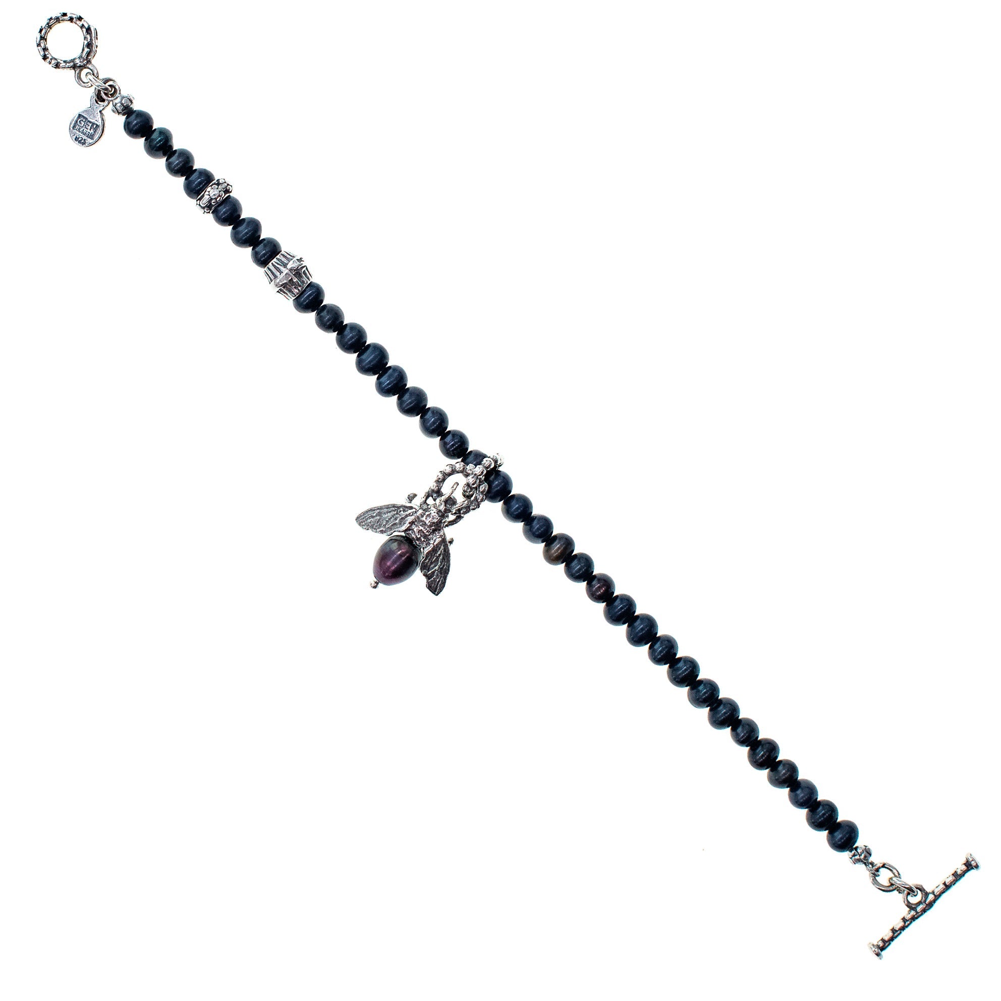 Bee My Honey Black Pearl Sterling Silver Bracelet – Sterling Silver – Gem Kingdom