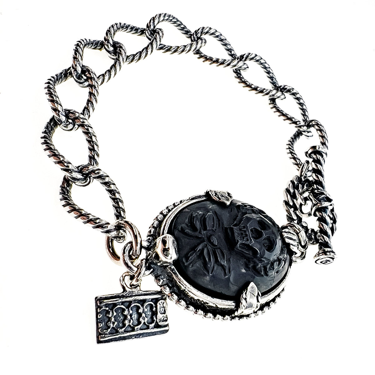 Rebel Rebel Skull Camee Armband Zwart – Sterling Zilver – Gem Kingdom