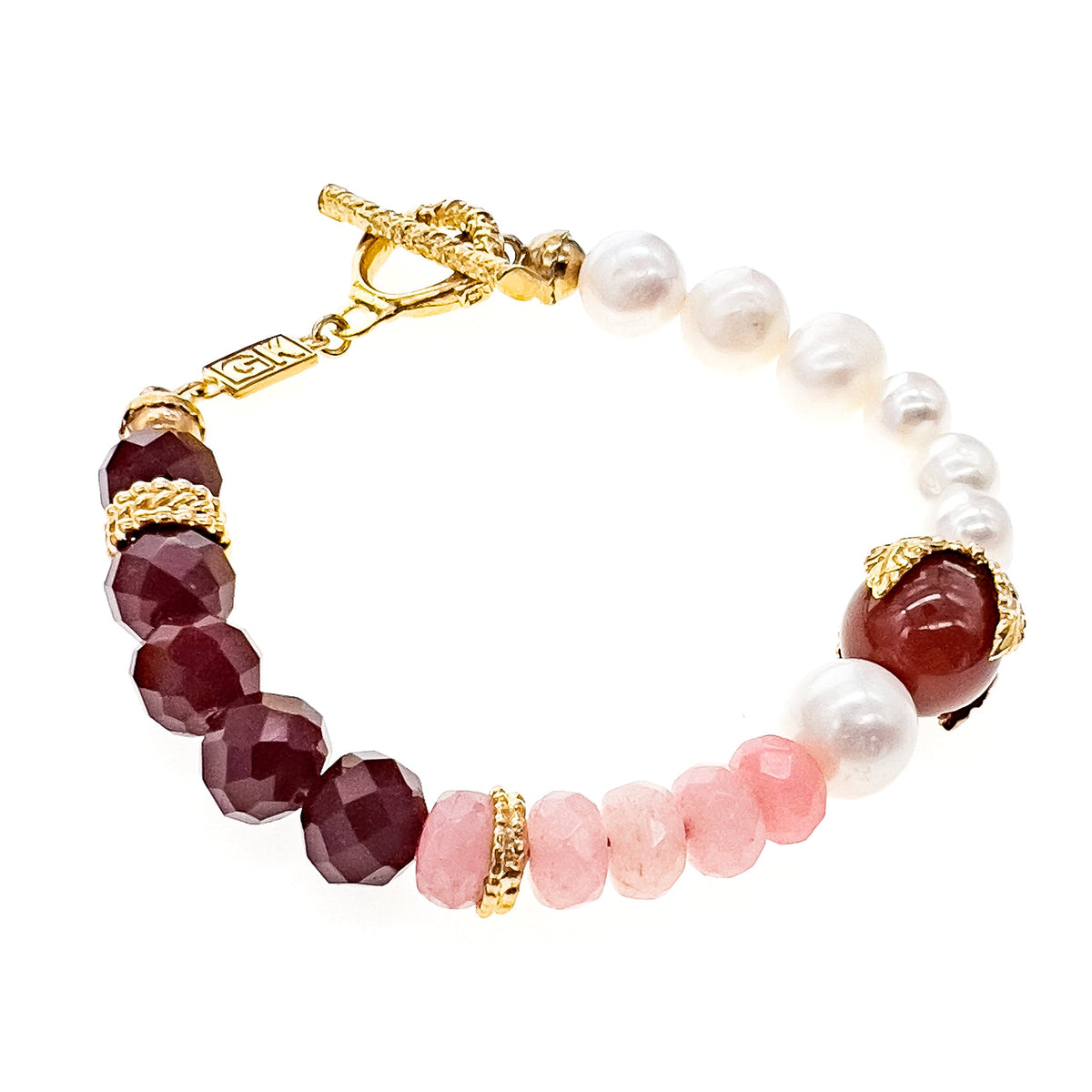 Roze En Rode Kralenarmband – 18K Verguld – Gem Kingdom