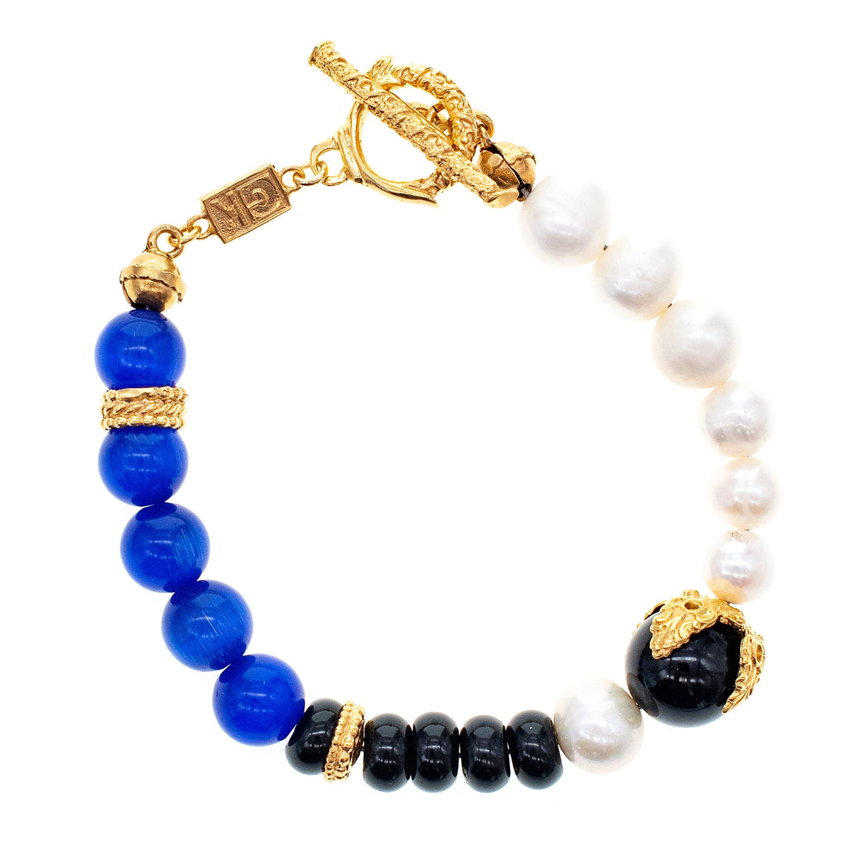 Blue And Black Beaded Bracelet – 18k Gold Plated – Gem Kingdom