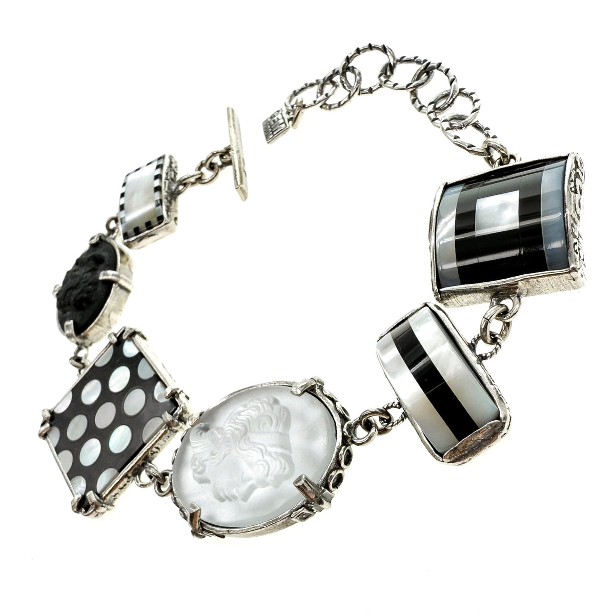 Black And White Geometric Bracelet – Sterling Silver – Gem Kingdom