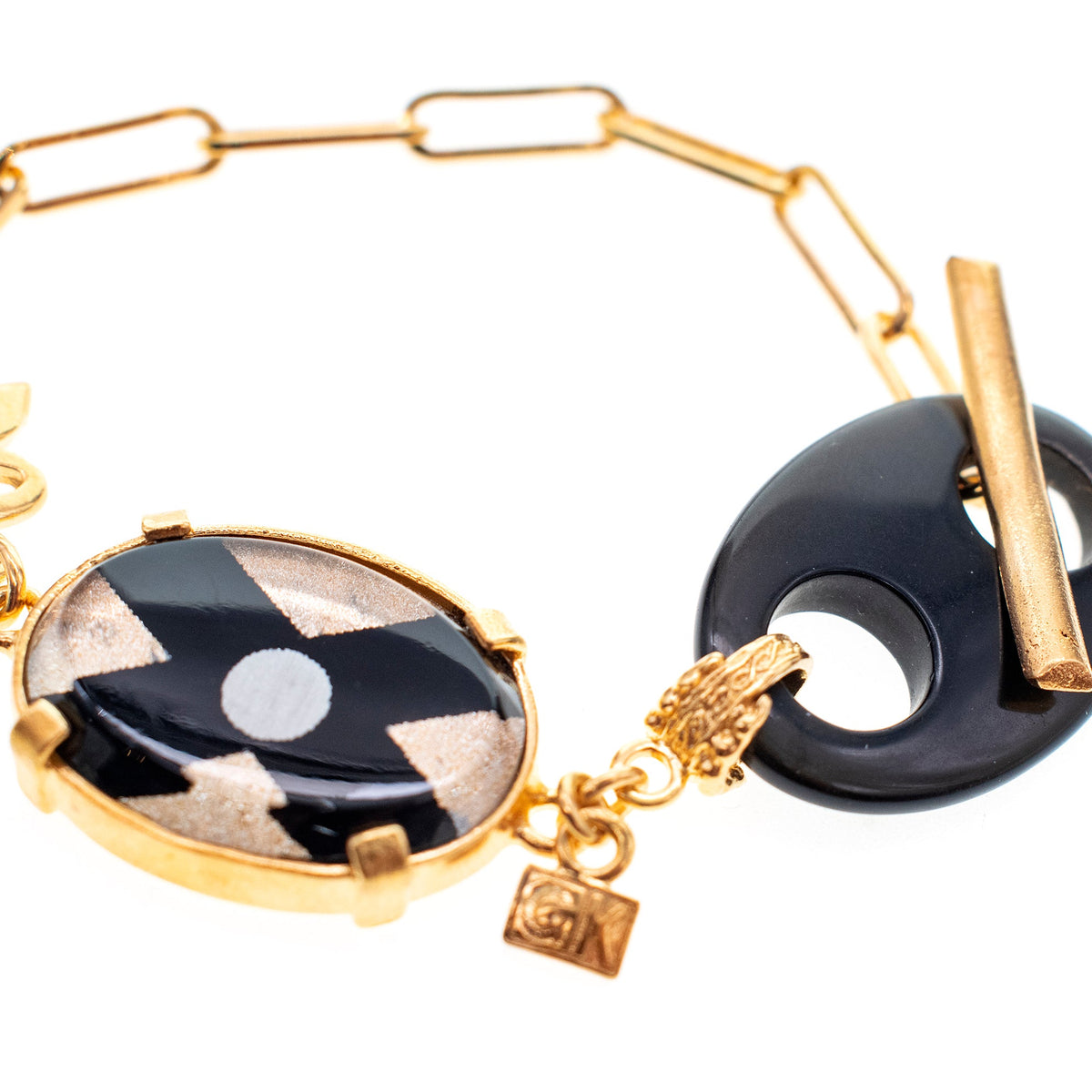 Onyx En Intaglio Schakelarmband – 18K Verguld – Gem Kingdom