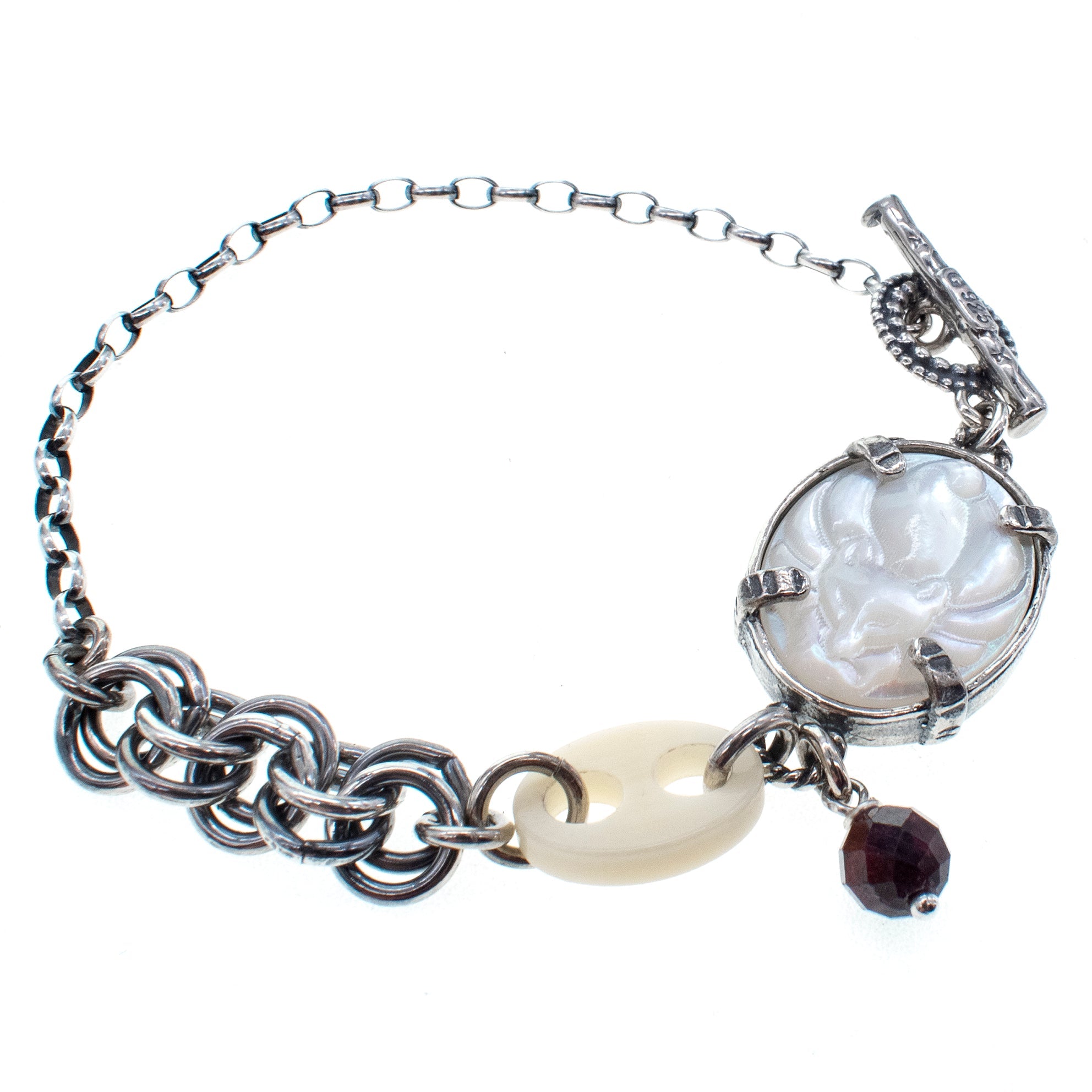 White Mother Of Pearl Cameo Fox Bracelet – Sterling Silver – Gem Kingdom