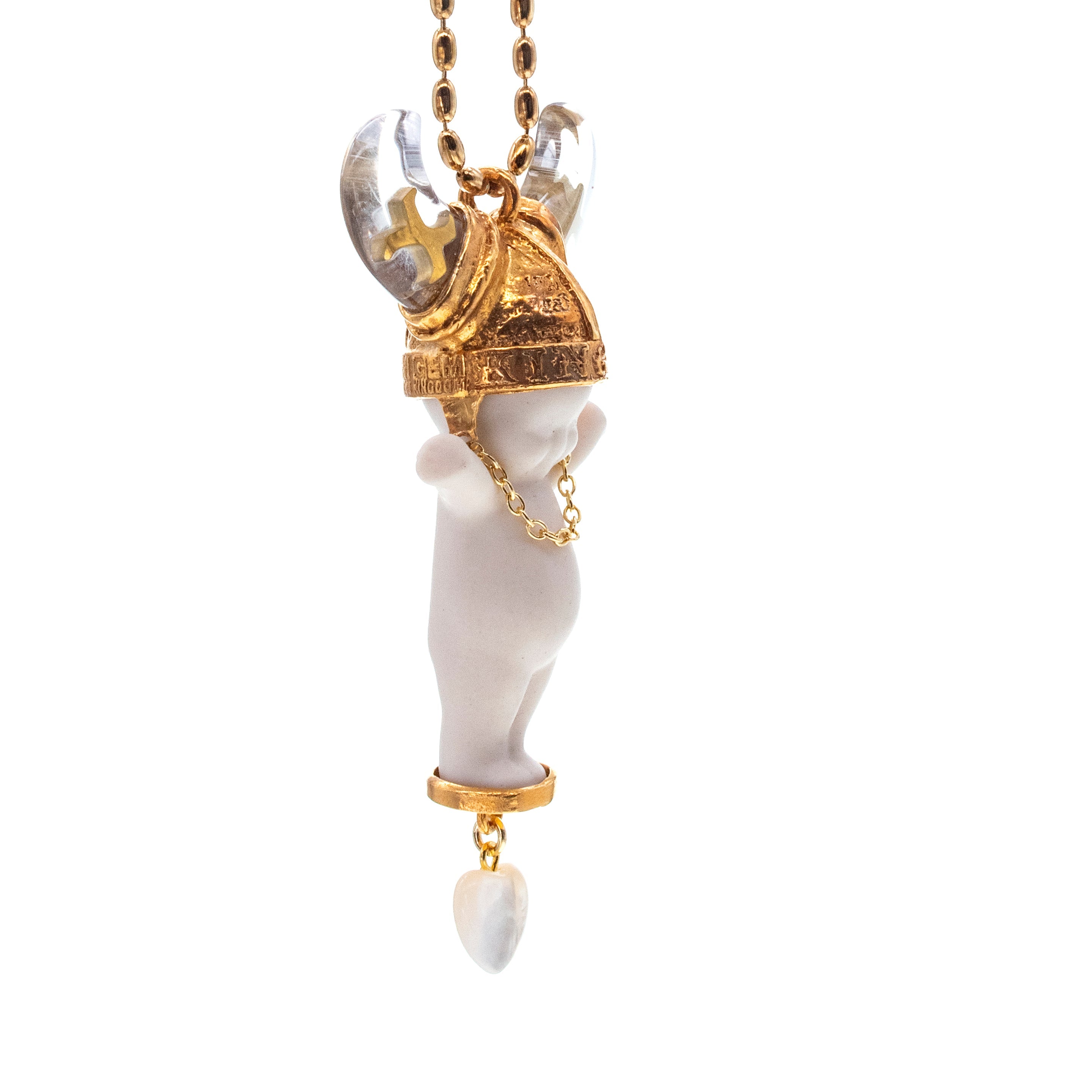 Little Viking Brat White And Gold Necklace – Gold Plated – Gem Kingdom