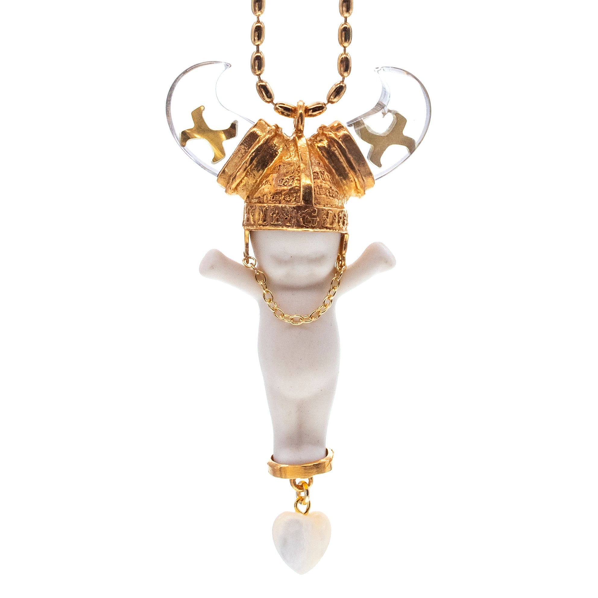 Little Viking Brat White And Gold Necklace – Gold Plated – Gem Kingdom