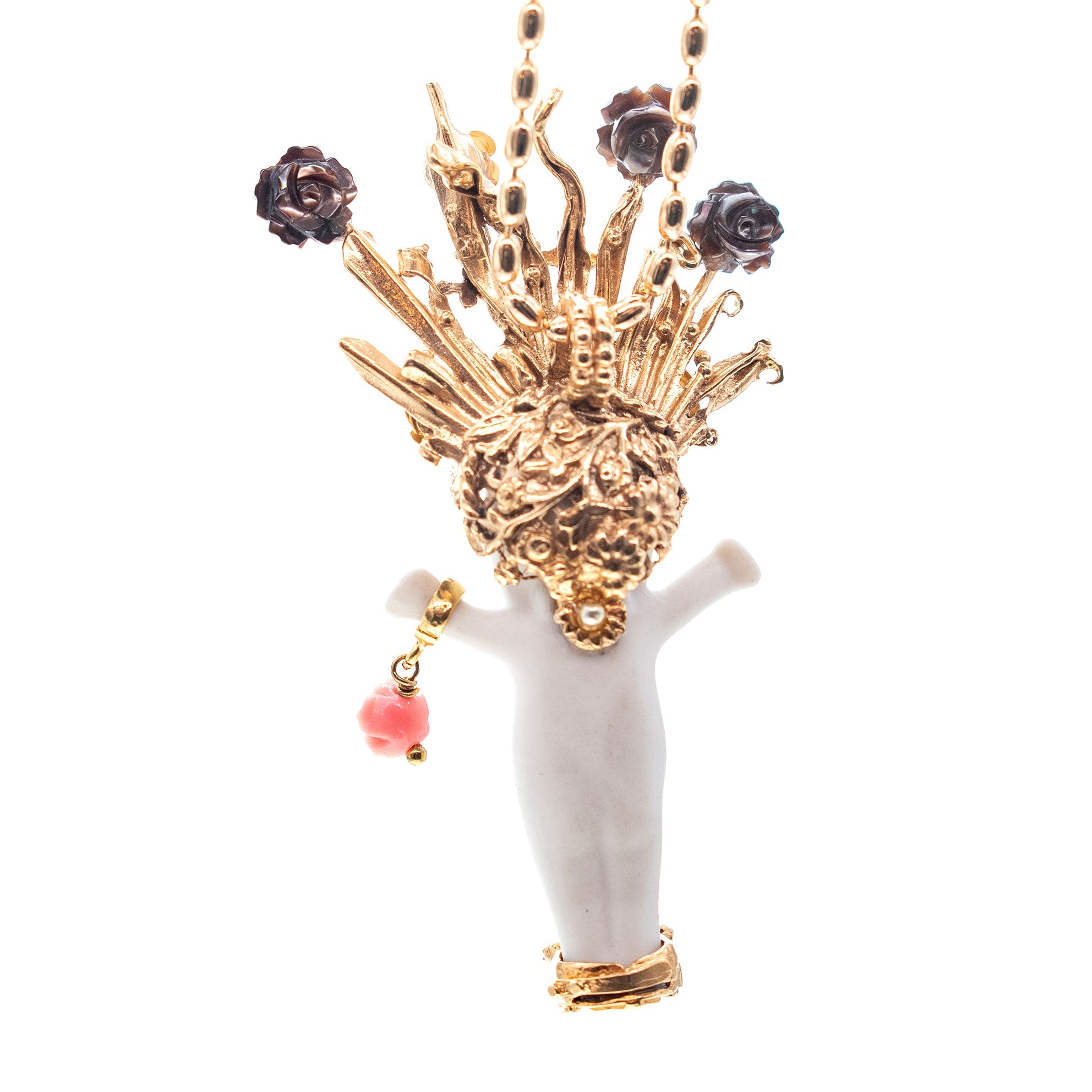 Whole Lotta Rosie White And Gold Necklace – Gold Plated – Gem Kingdom