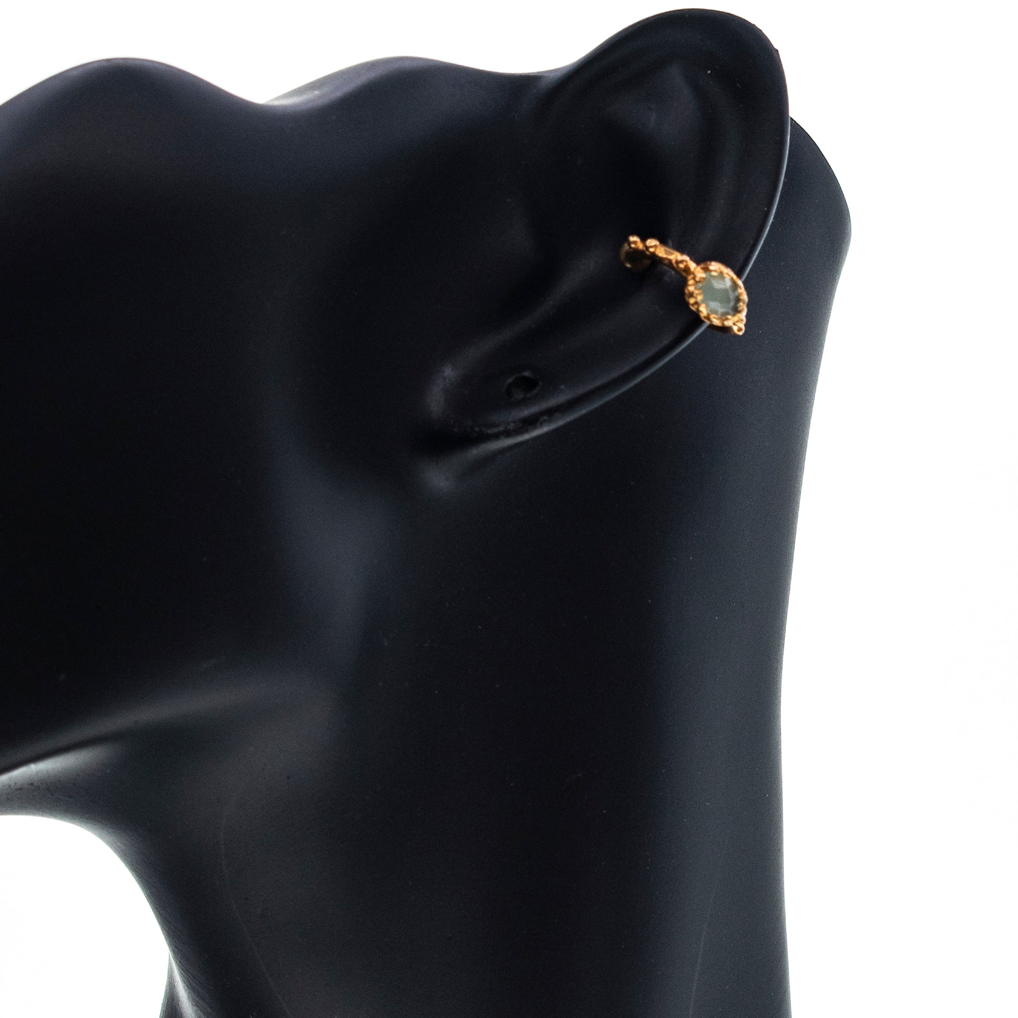 Studded Gold Plated Ear Cuff With Aqua Agate