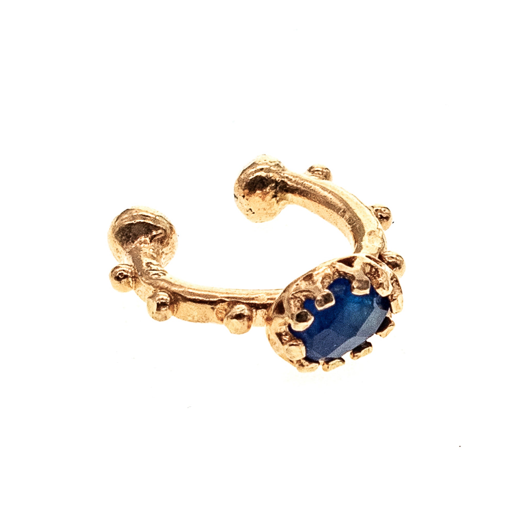Studded Gold Plated Ear Cuff With Blue Agate