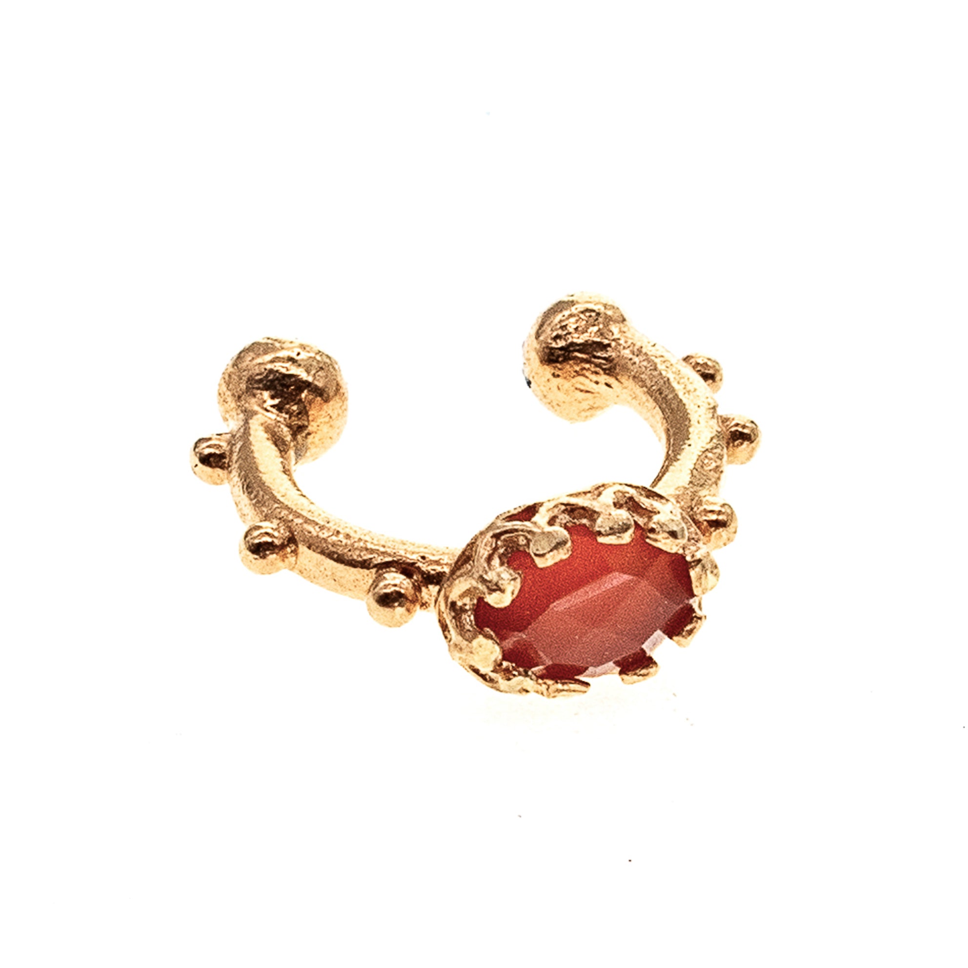 Studded Gold Plated Ear Cuff With Carnelian