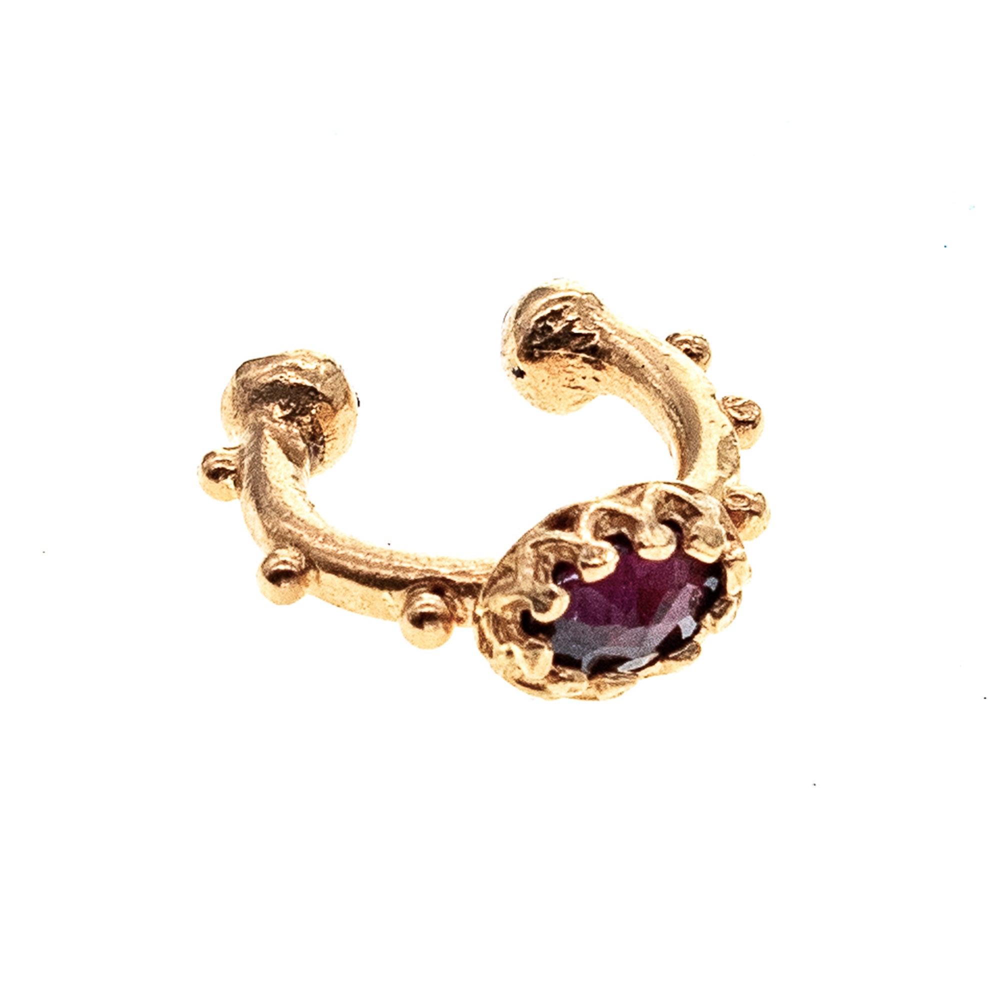 Studded Gold Plated Ear Cuff With Garnet