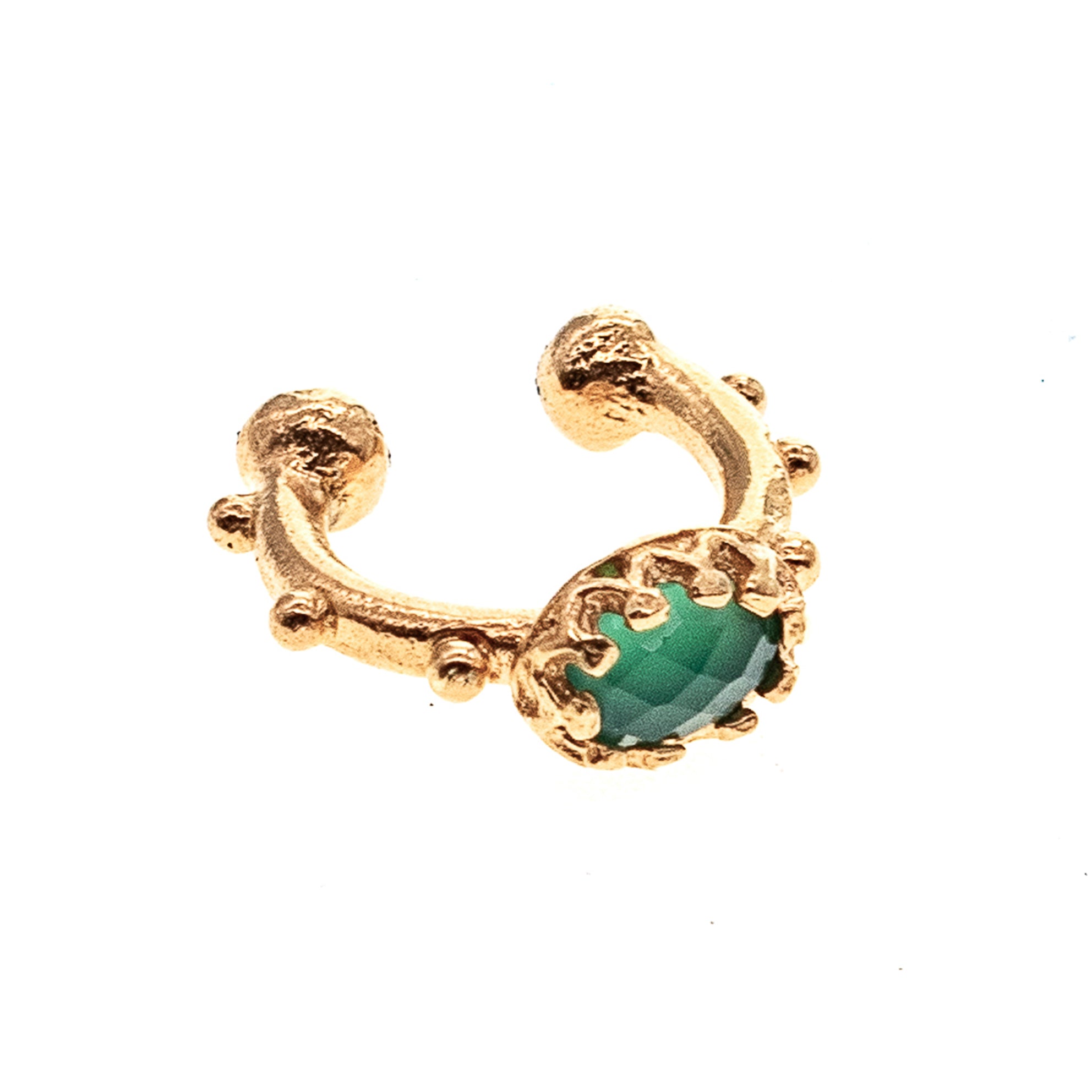 Studded Gold Plated Ear Cuff With Green Agate