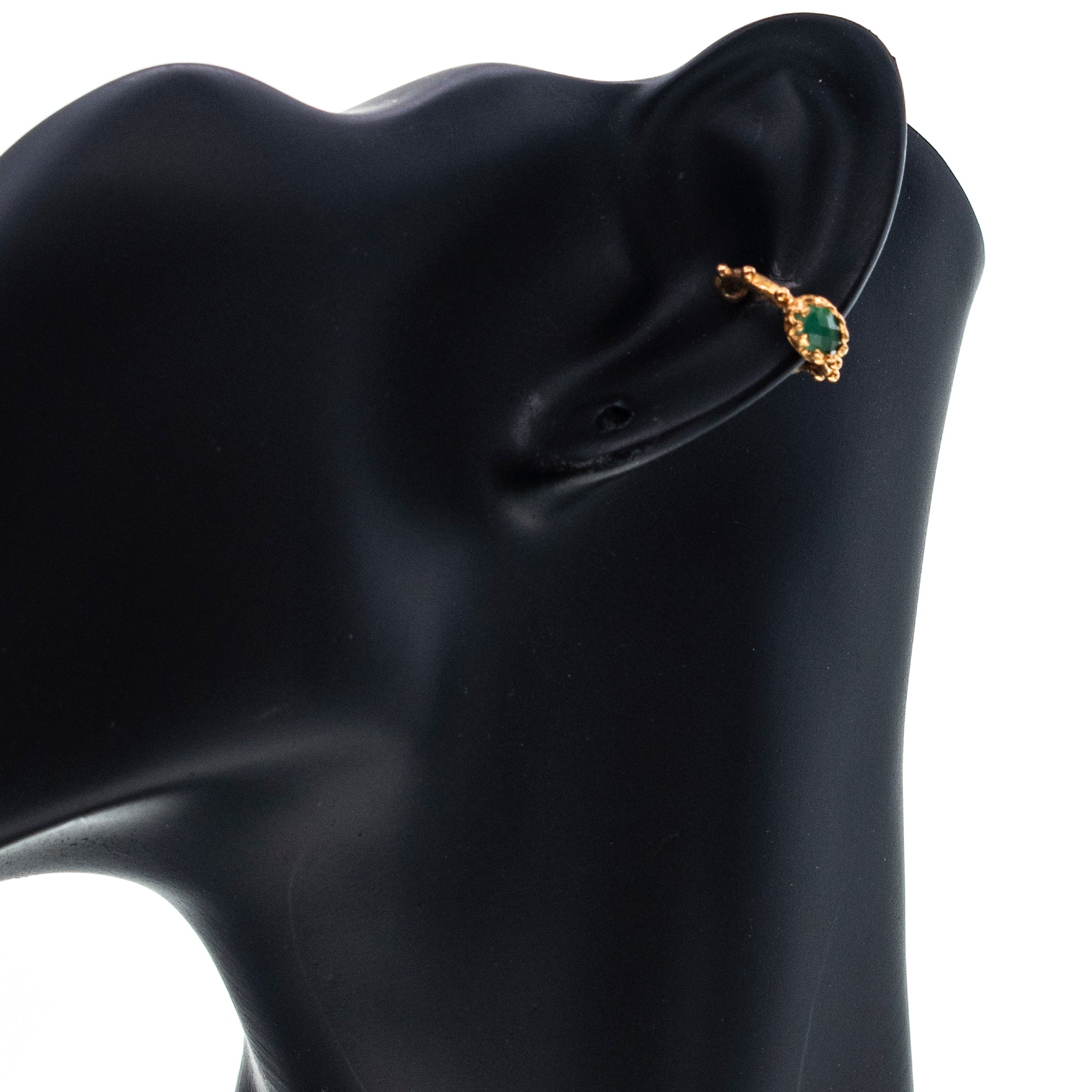 Studded Gold Plated Ear Cuff With Green Agate