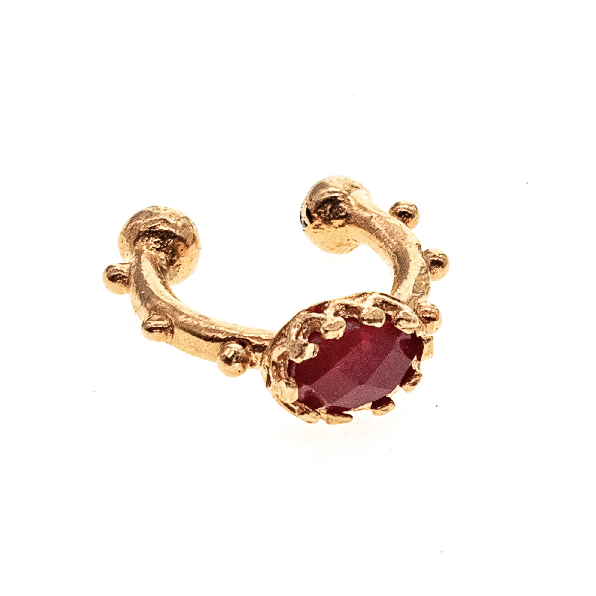 Studded Gold Plated Ear Cuff With Ruby Red Agate