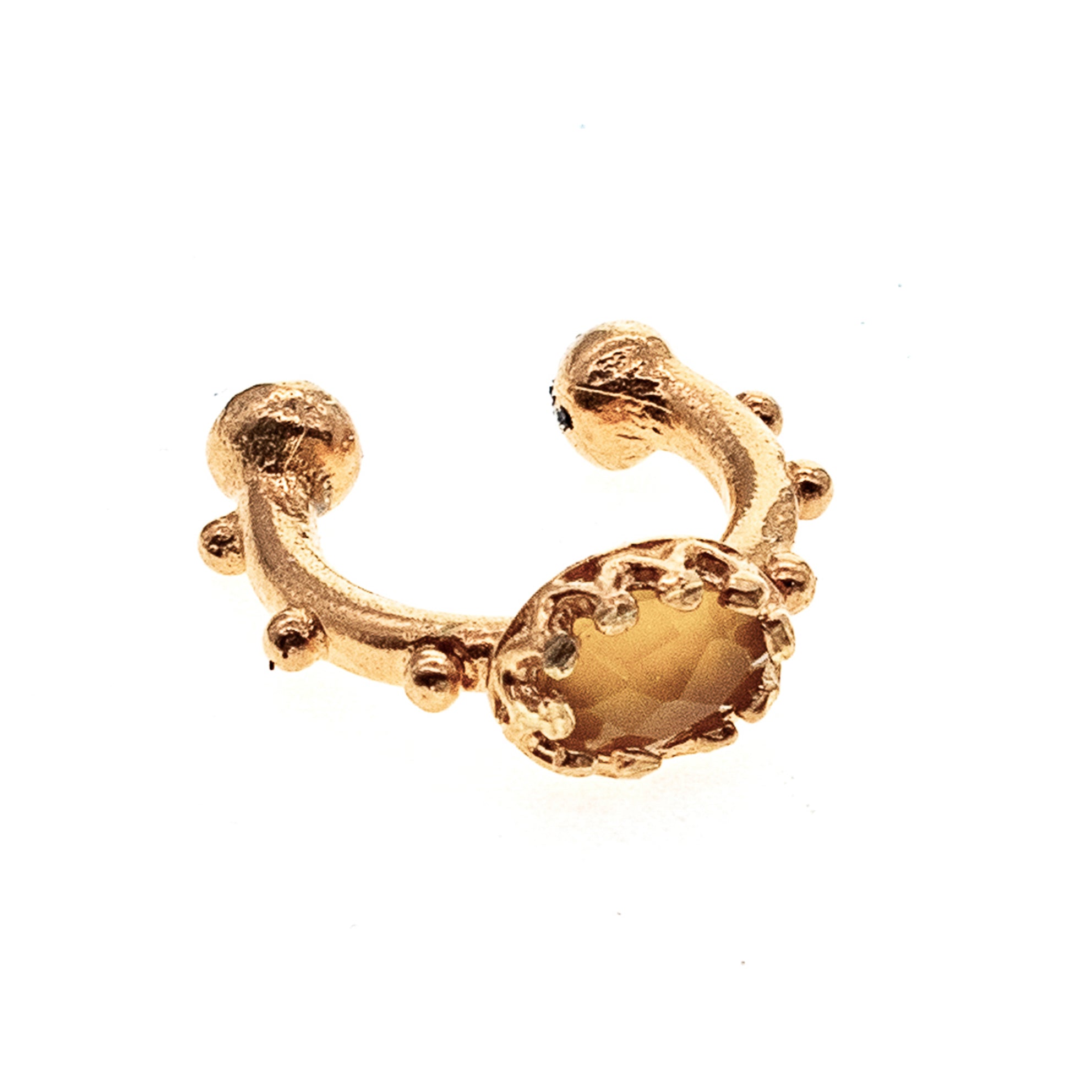 Studded Gold Plated Ear Cuff With Yellow Agate