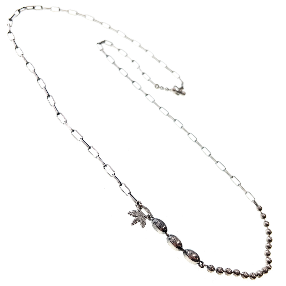 Leaf And Asymmetric Silver Necklace – Sterling Silver – Gem Kingdom