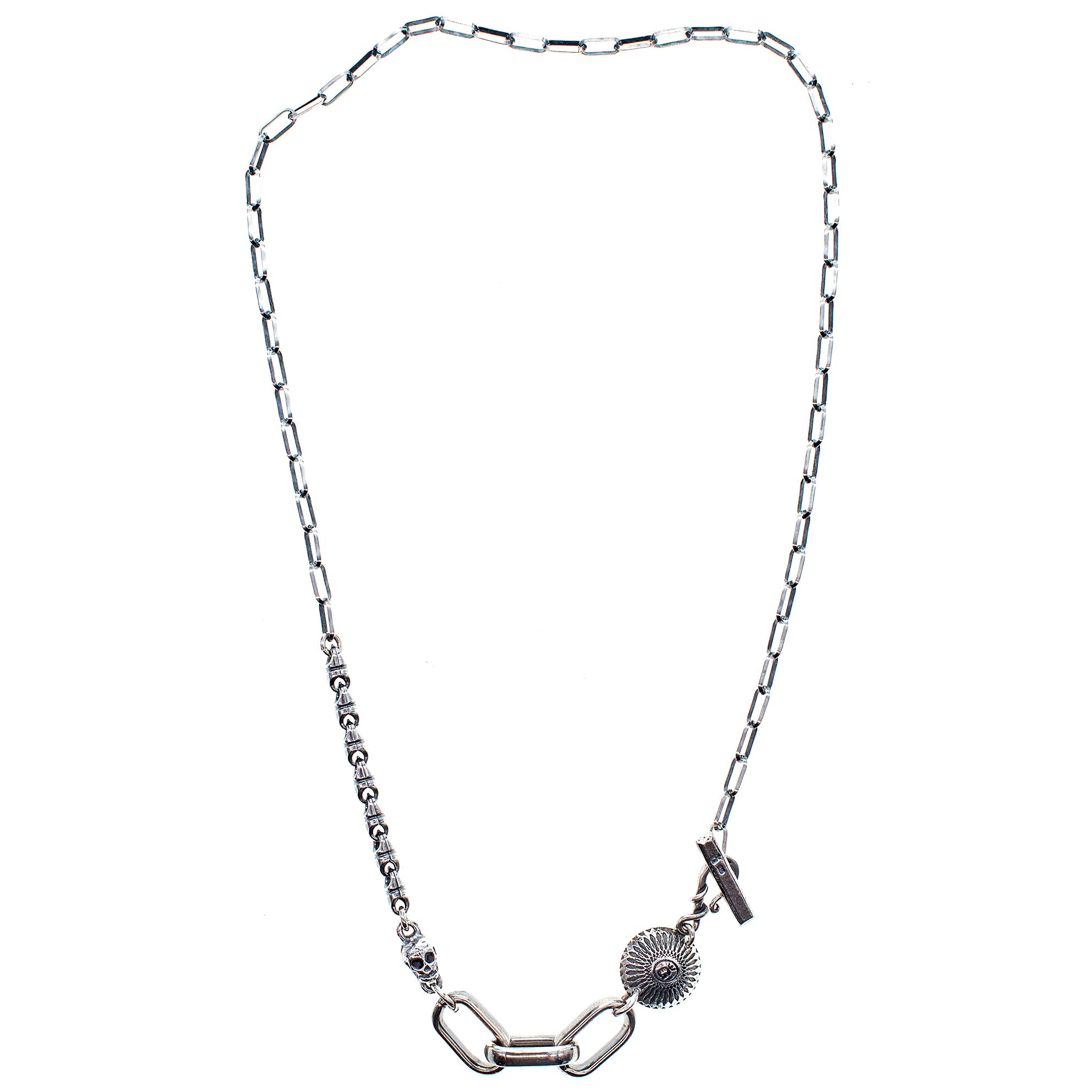 Skull & Shield Silver Chain Necklace – Sterling Silver – Gem Kingdom