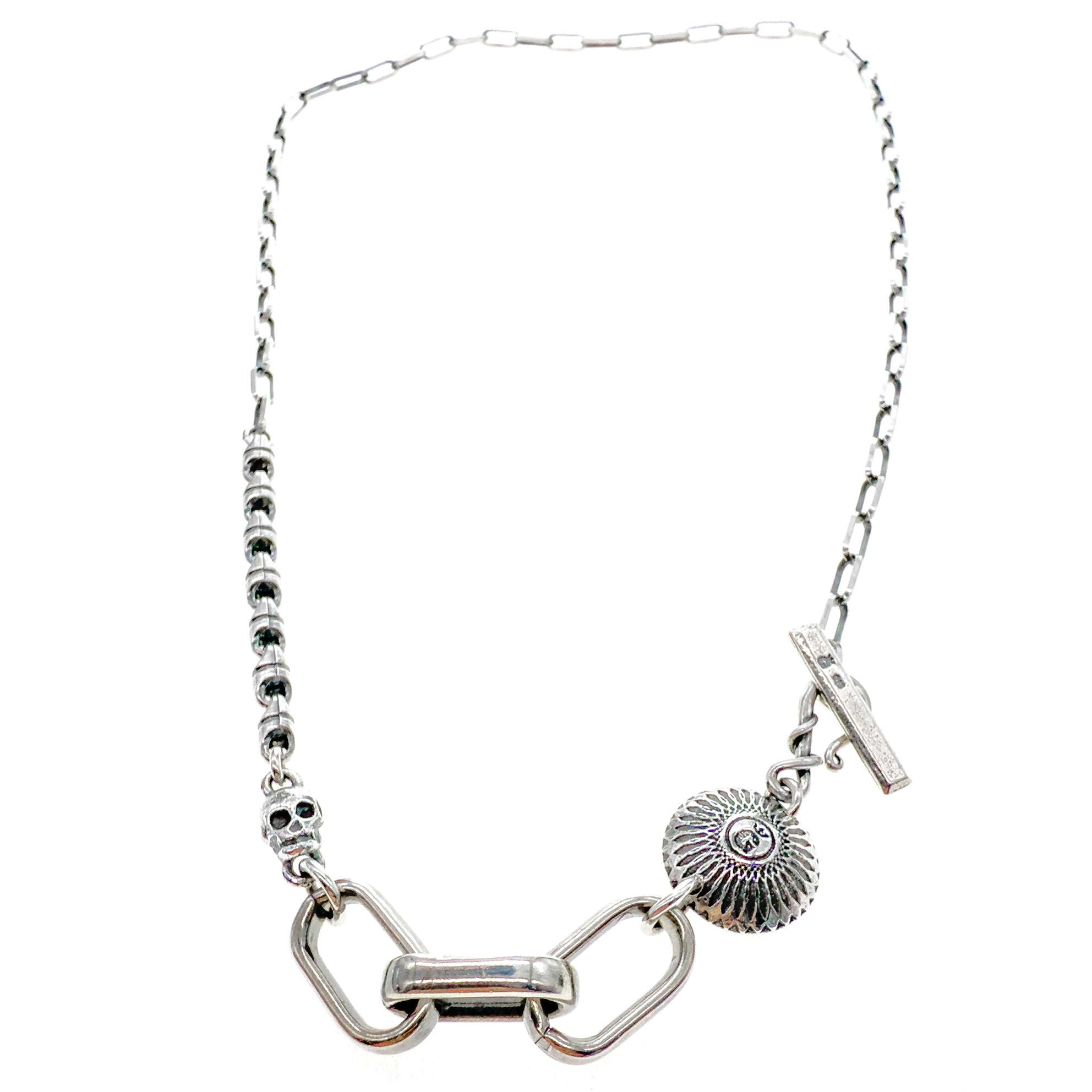 Skull & Shield Silver Chain Necklace – Sterling Silver – Gem Kingdom