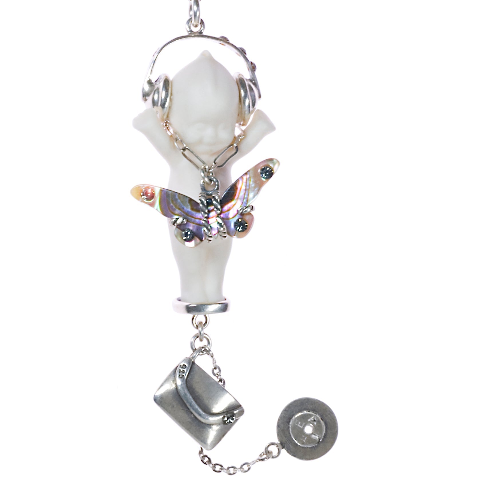 DJ Party Baby White And Silver Necklace – Sterling Silver – Gem Kingdom