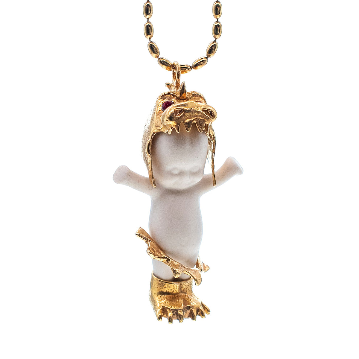 Little Dragon Ketting Wit En Goud – Verguld – Gem Kingdom