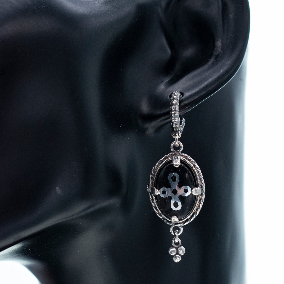 Cross Earrings Black – Sterling Silver – Gem Kingdom