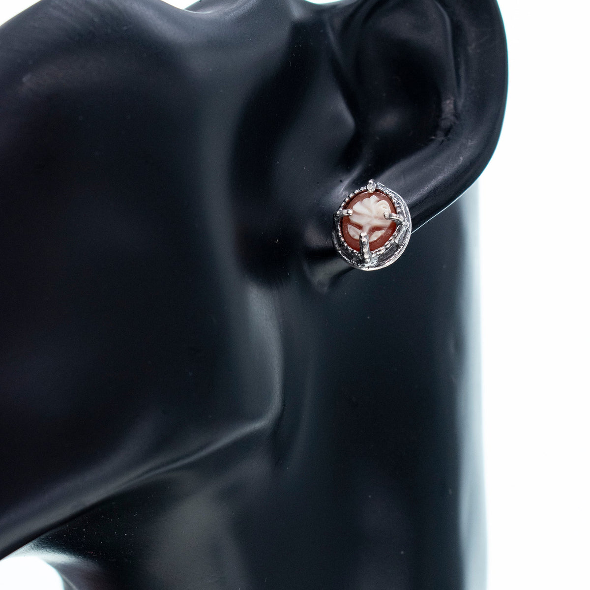 Italian Flower Cameo Stud Earrings Red – Sterling Silver – Gem Kingdom