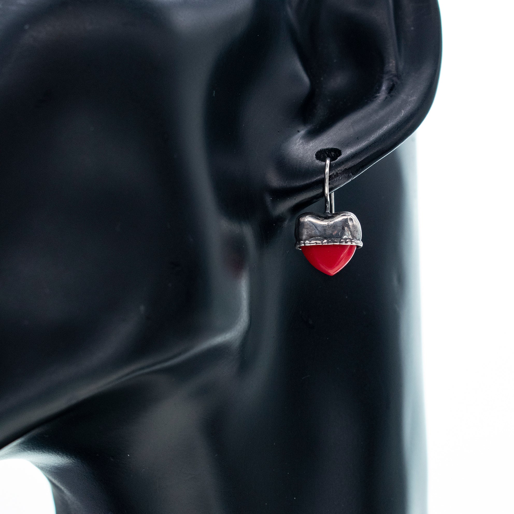 Eye Love You Little Heart Earrings Red Coral – Sterling Silver – Gem Kingdom