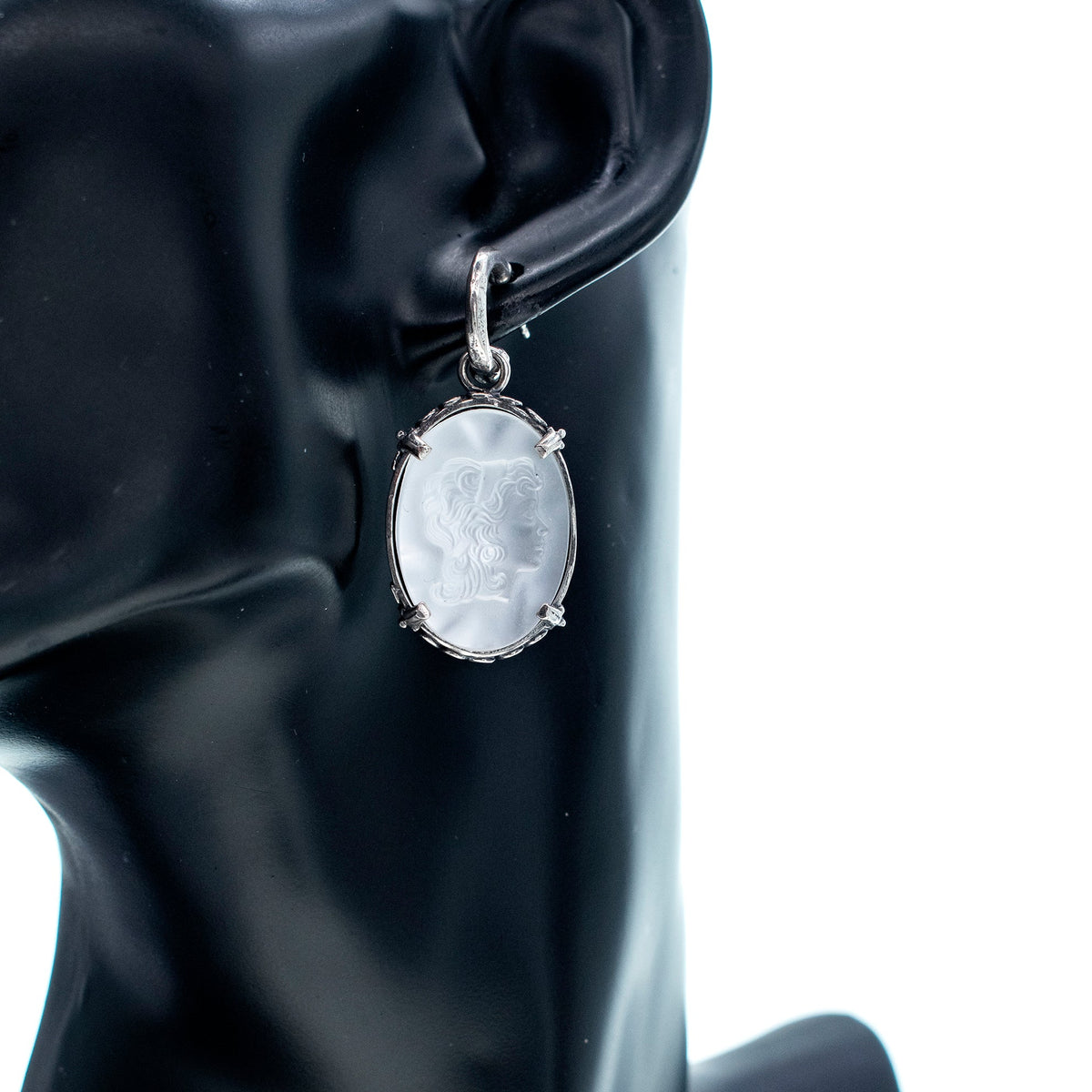 White Cameo Earrings – Sterling Silver – Gem Kingdom