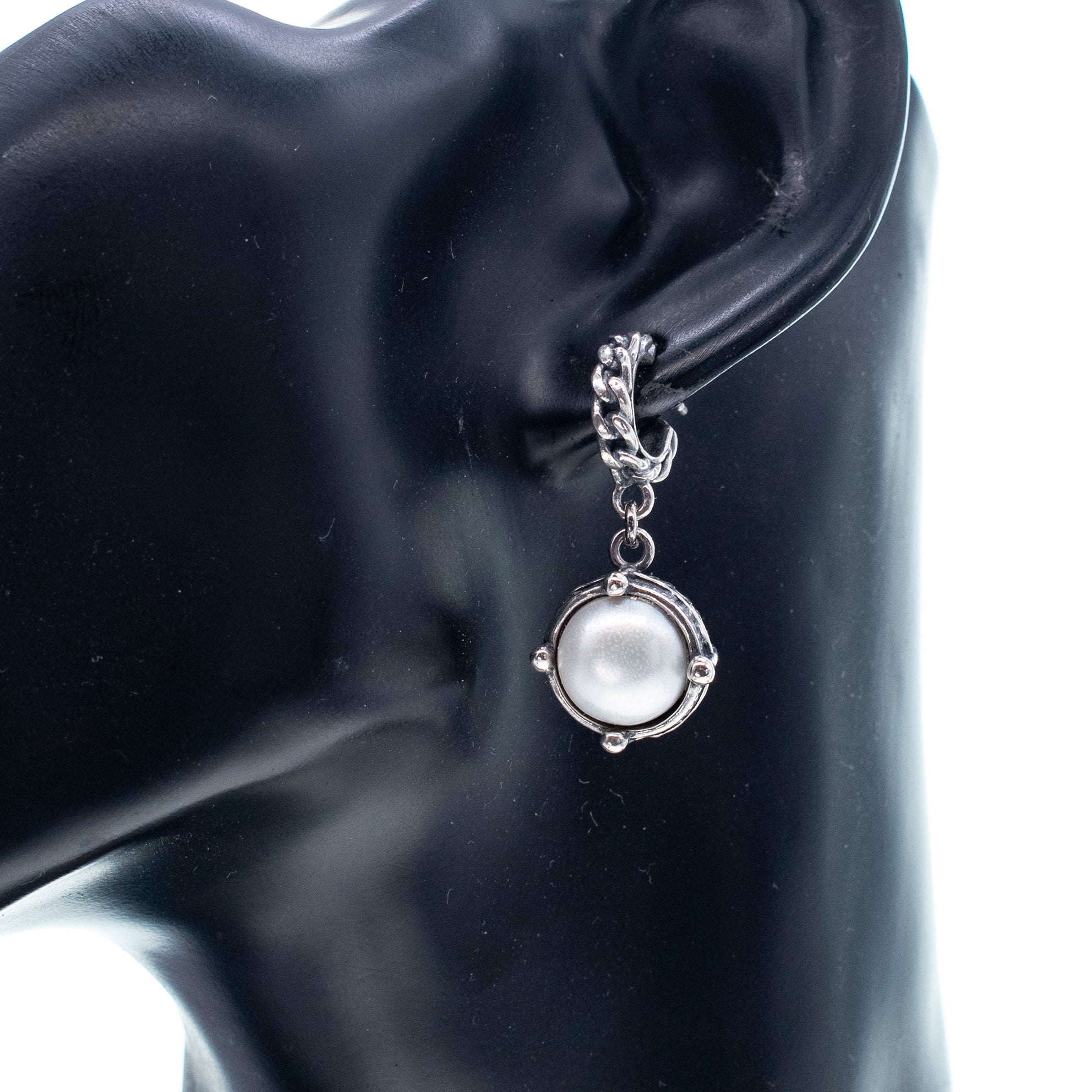 White Pearl Earrings – Sterling Silver – Gem Kingdom