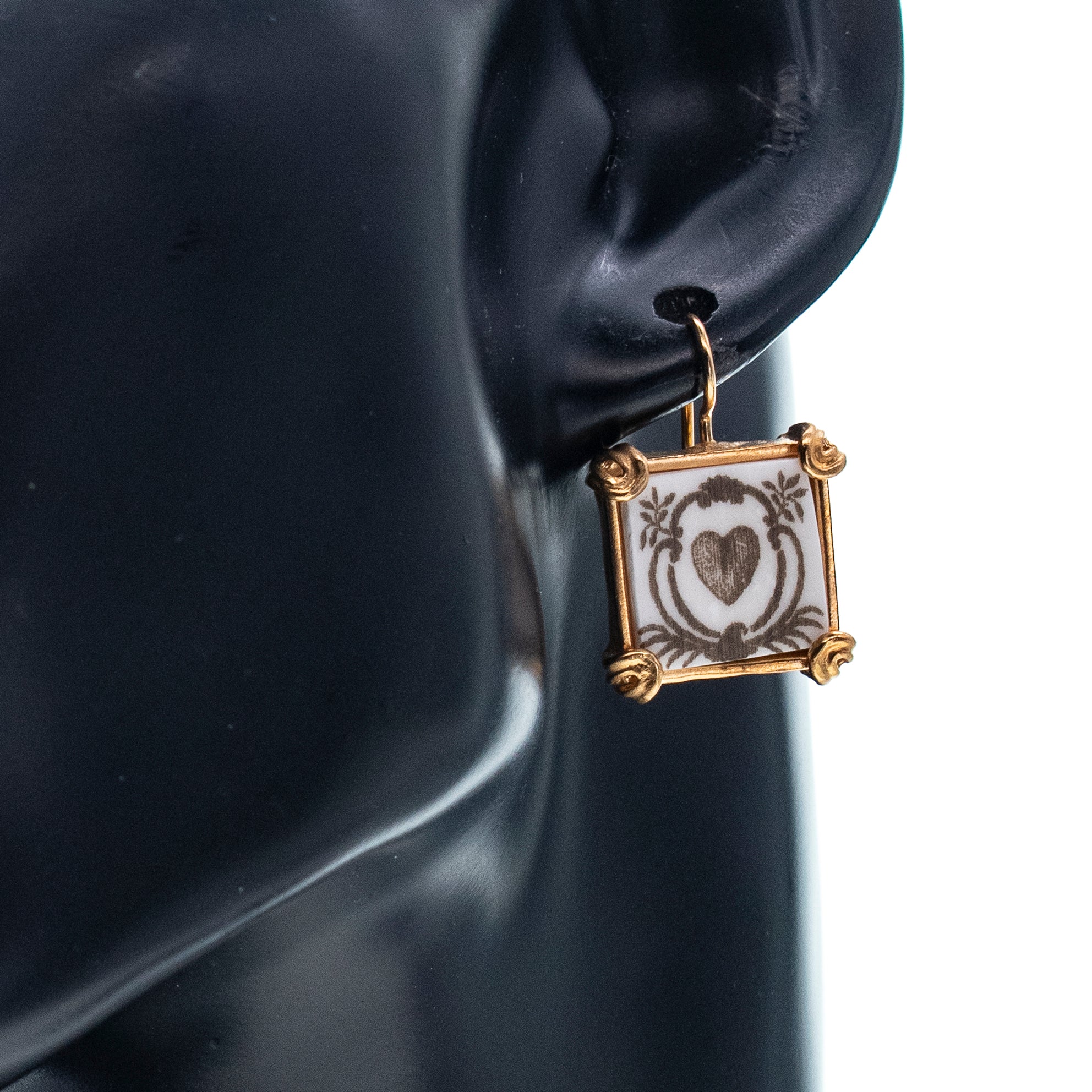 Engraved Bone Square Earrings