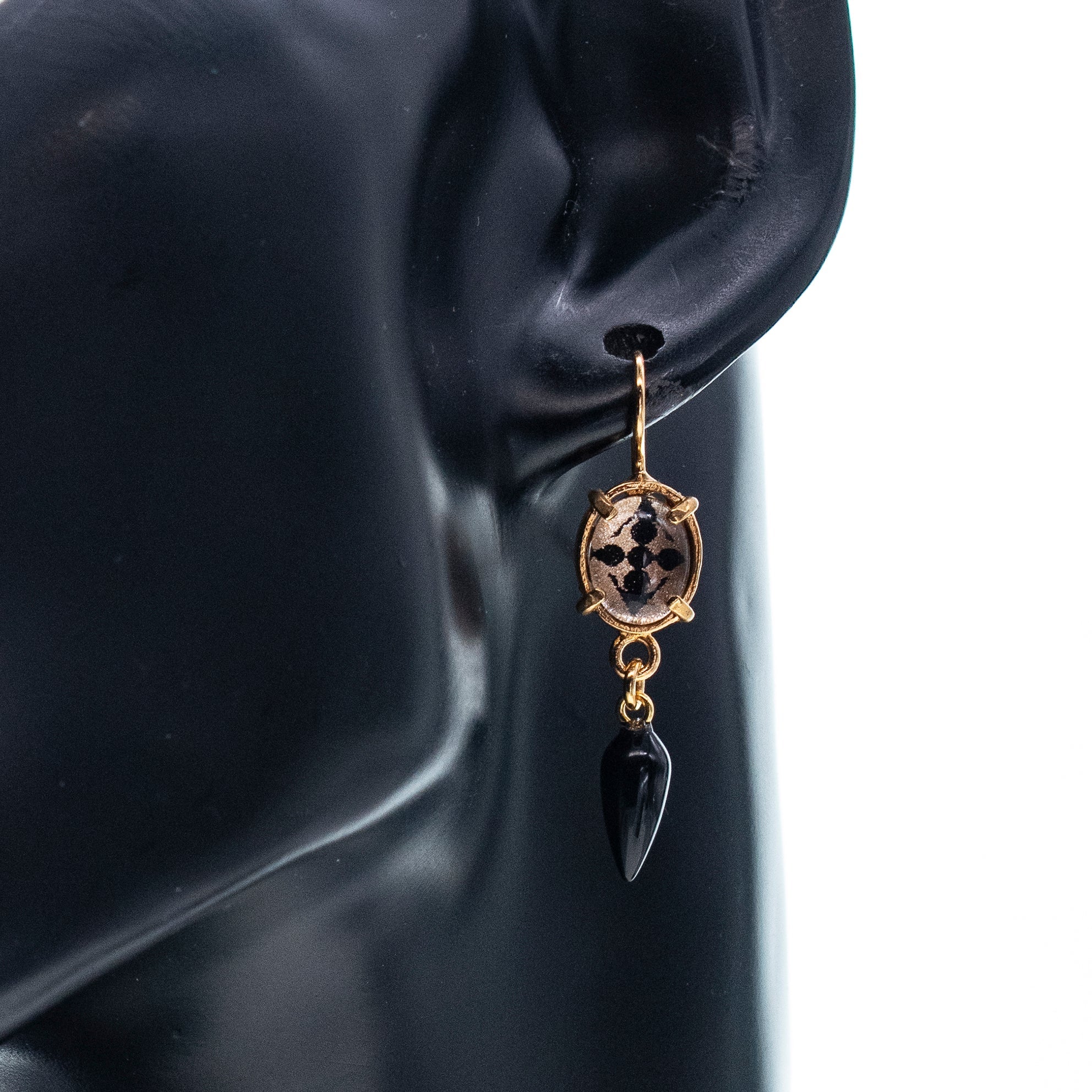 Black Intaglio Glass Drop Earrings