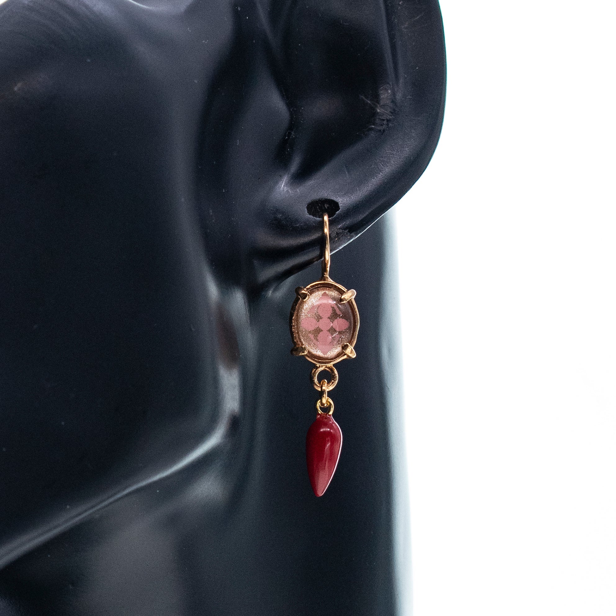 Pink Intaglio Glass Drop Earrings