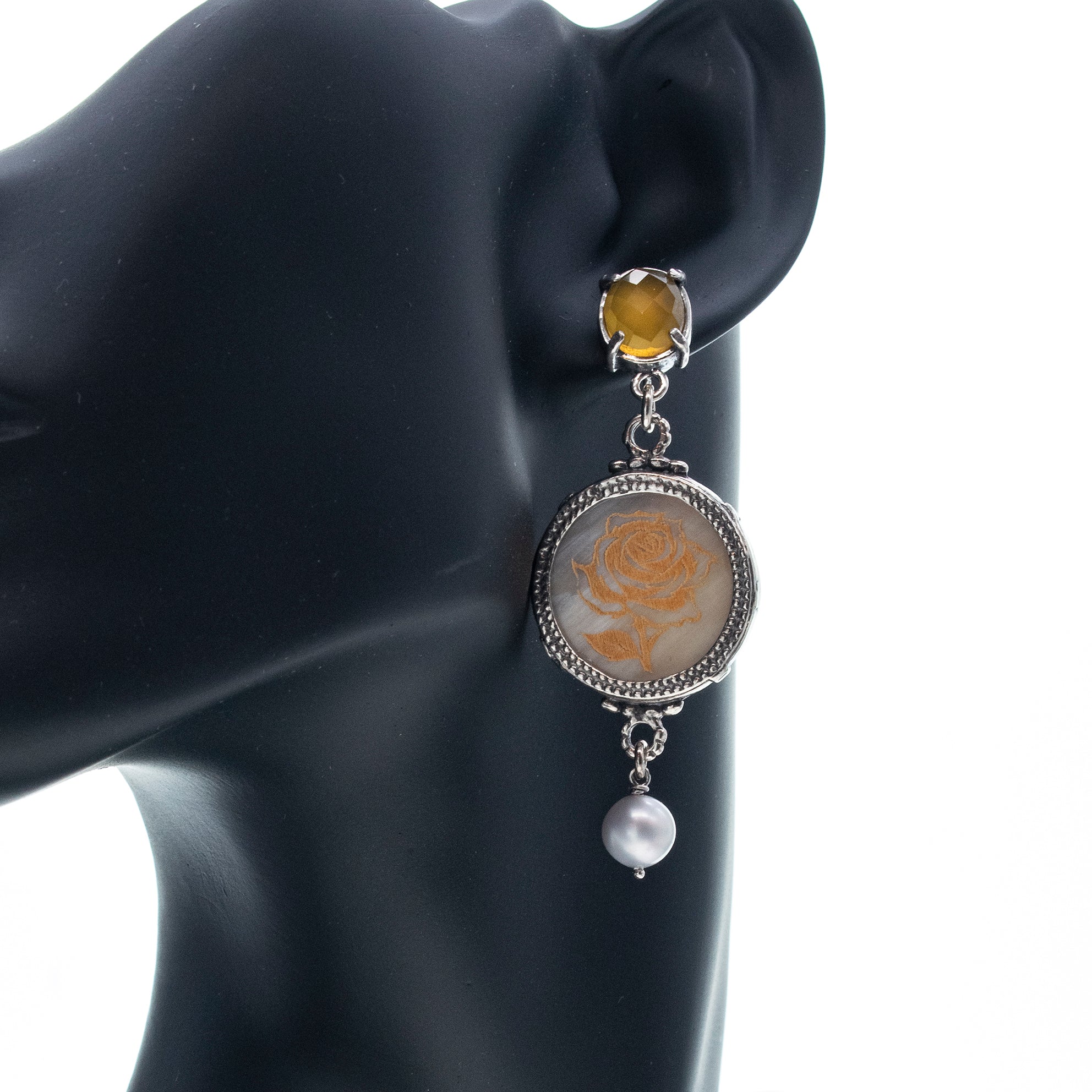 Rose Earrings Beige – Sterling Silver – Gem Kingdom