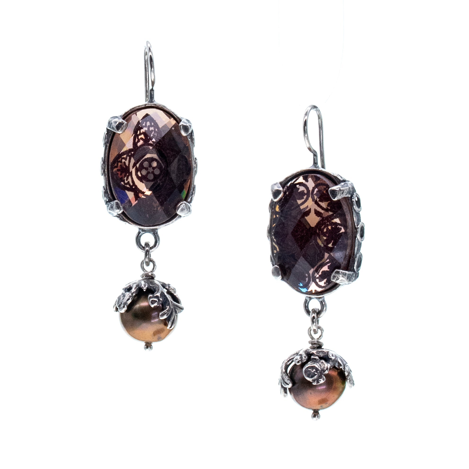 Intaglio Crystal & Pearl Drop Earrings – Sterling Silver – Gem Kingdom