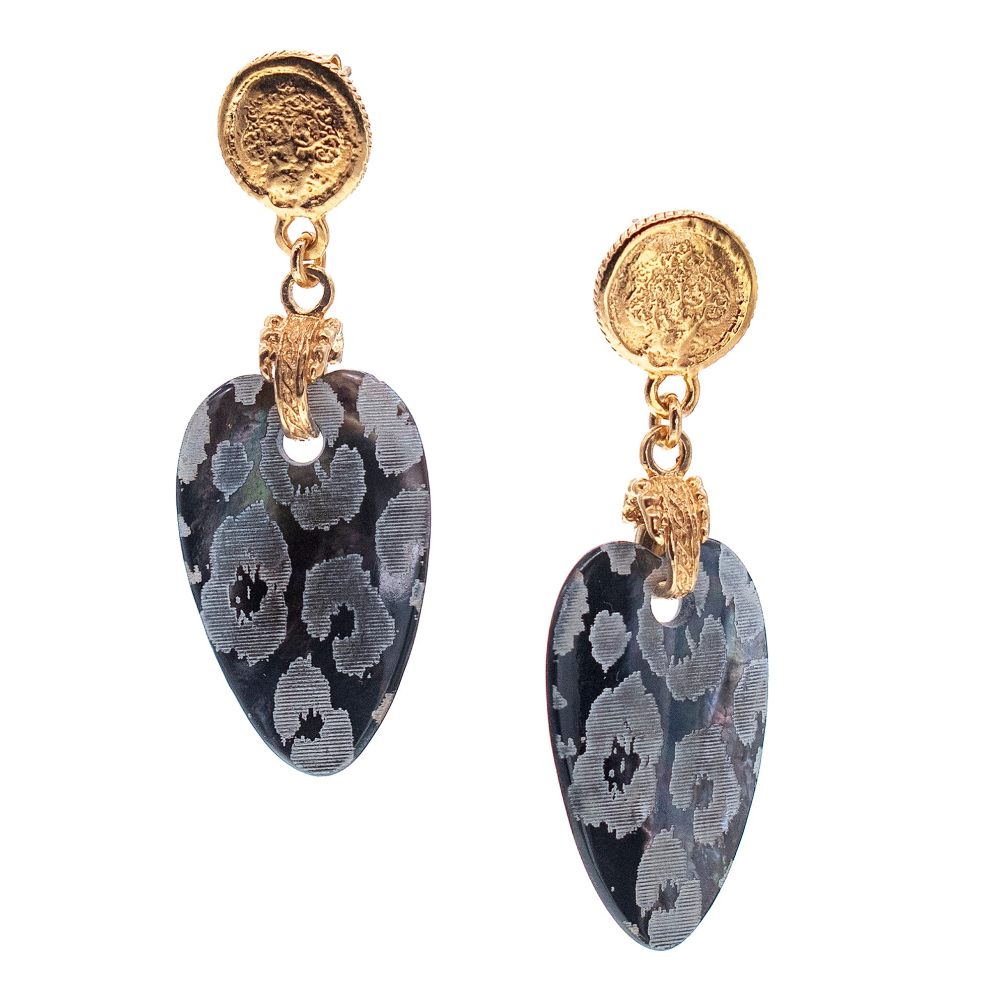 Leopard Black Mother Of Pearl Earrings – Gold Plated – Gem Kingdom