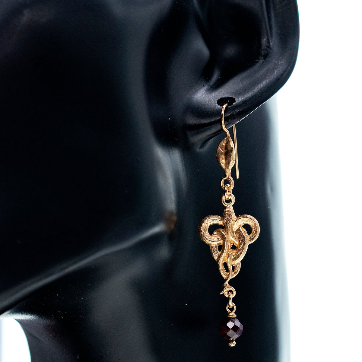 Garnet Snake Single Earring – Gold Plated – Gem Kingdom