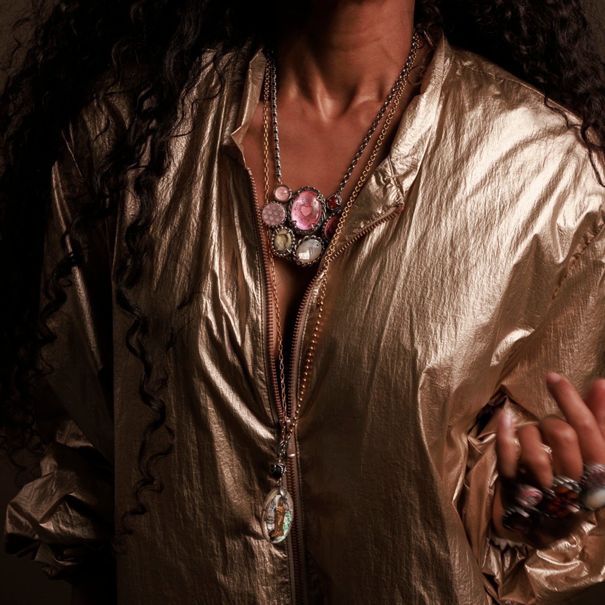 Pink Sacred Heart Cluster Necklace