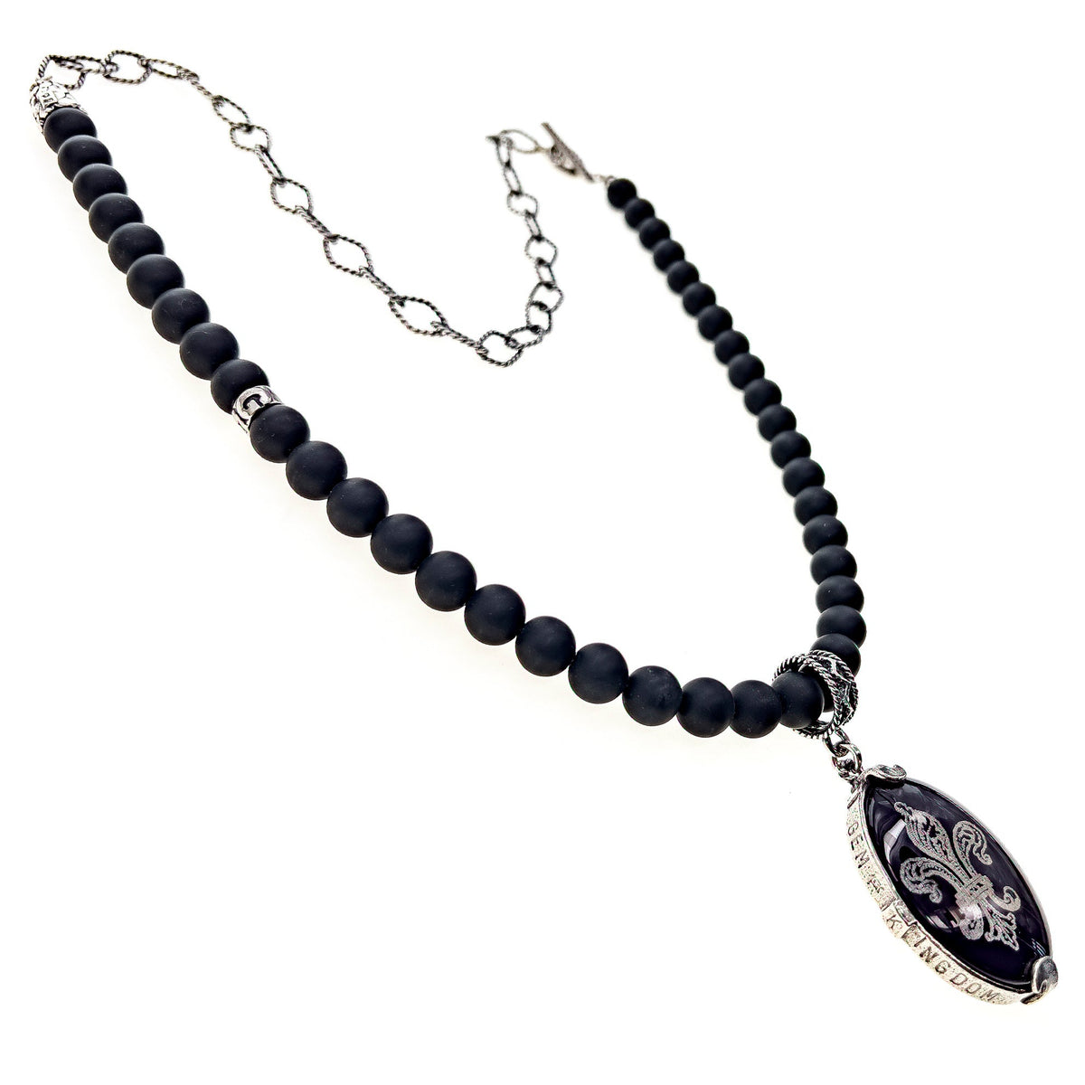 Fleur-De-Lis Necklace Black – Sterling Silver – Gem Kingdom