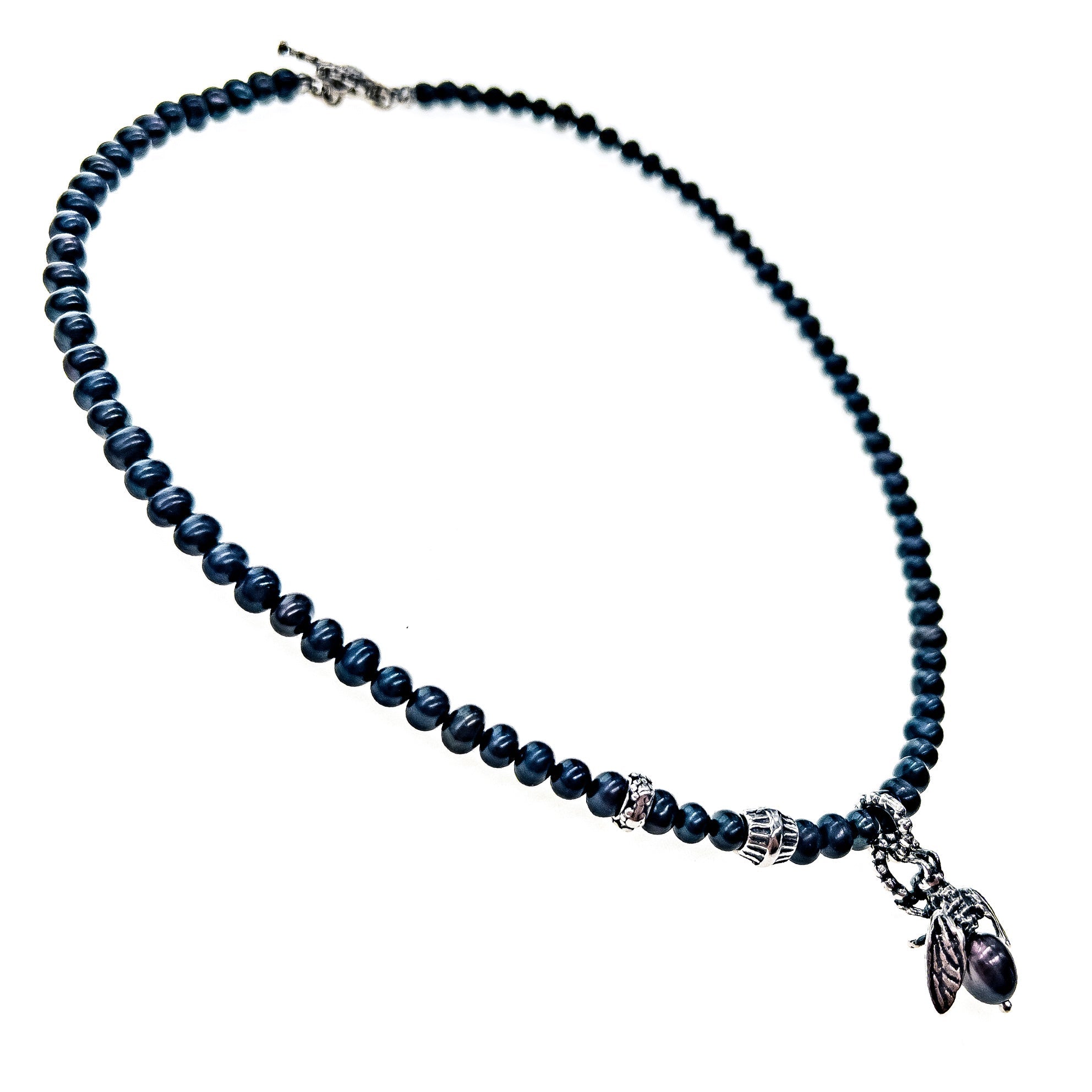 Bee My Honey Black Pearl Necklace – Sterling Silver – Gem Kingdom