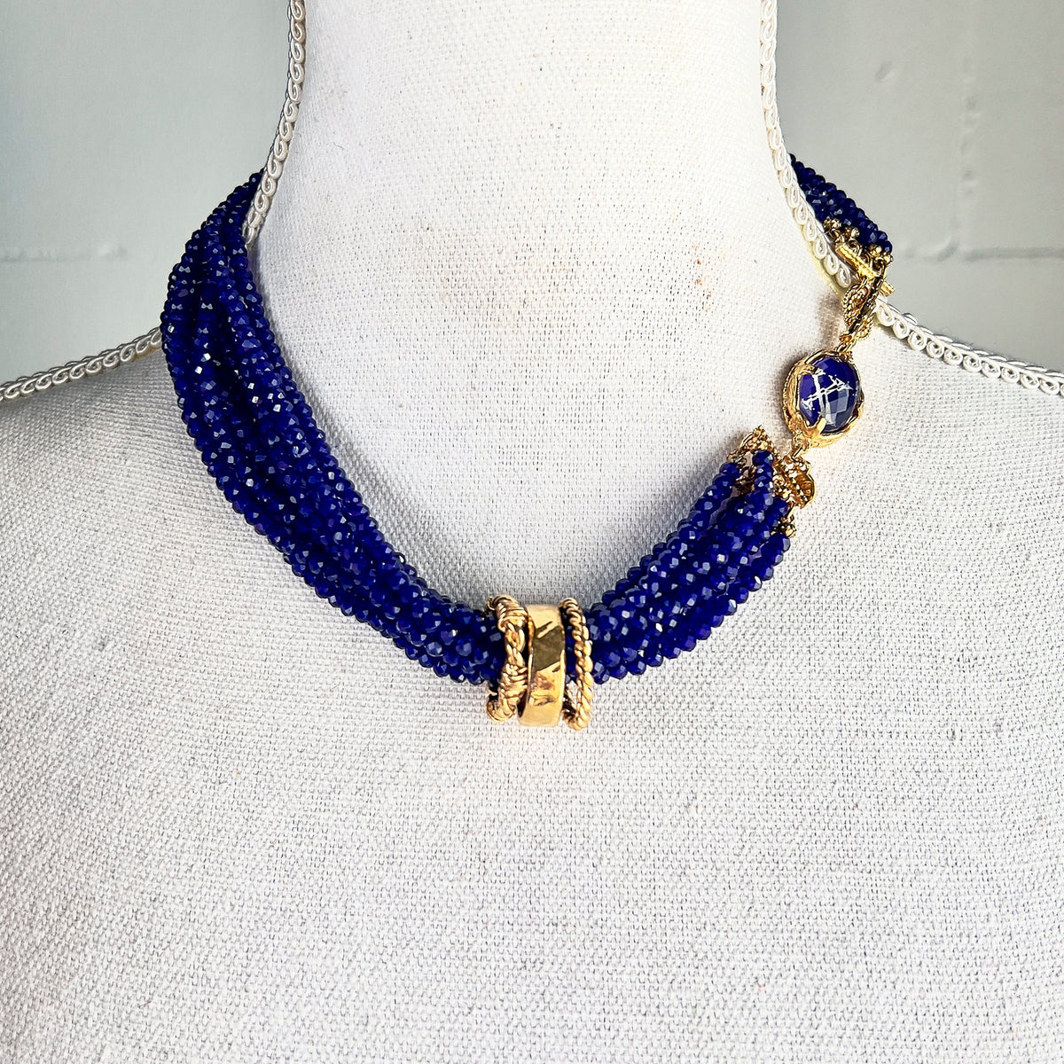 Blauwe Multi Kralenketting – Verguld – Gem Kingdom