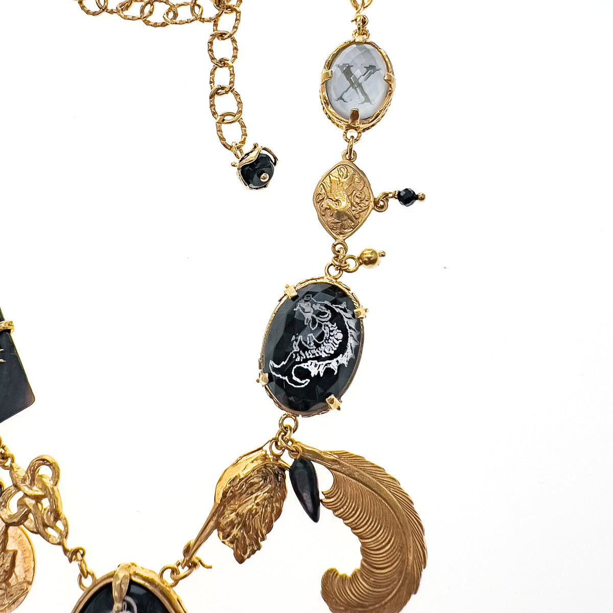 Black And Gold Charm Necklace – 18k Gold Plated – Gem Kingdom