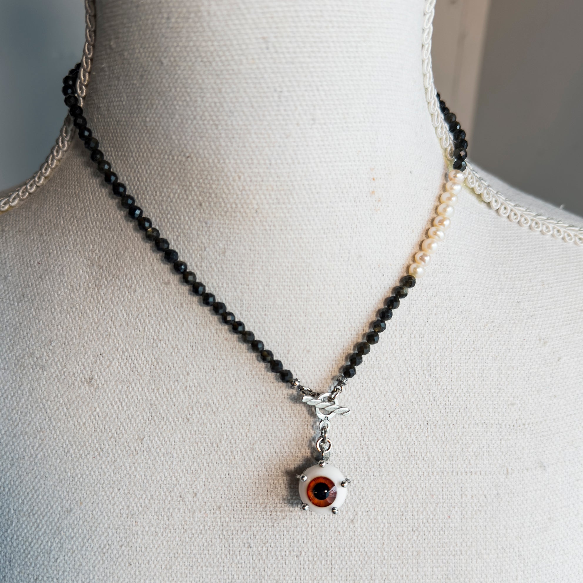 Eye Love You Beaded Brown Necklace – Sterling Silver – Gem Kingdom