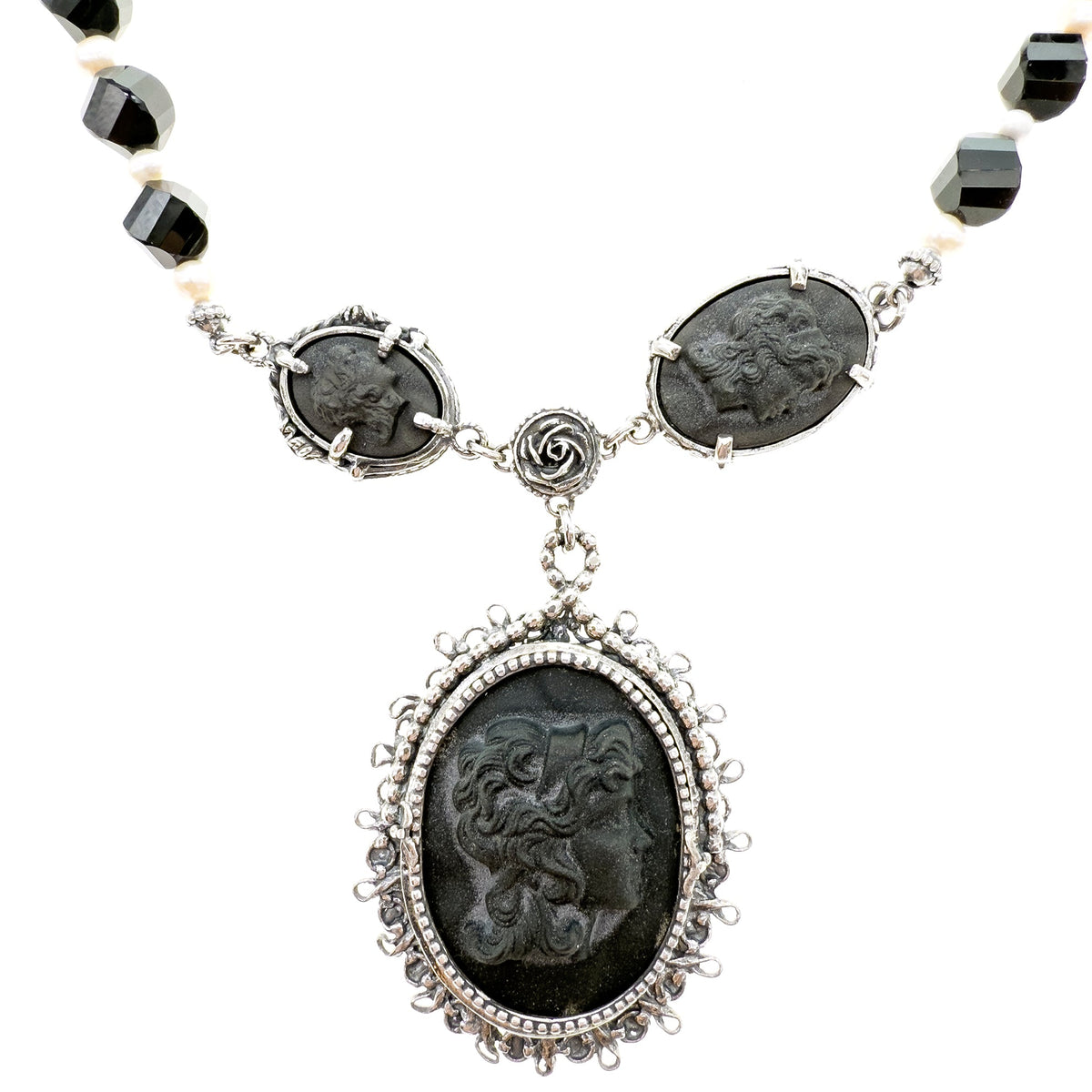 Black Cameo Necklace – Sterling Silver – Gem Kingdom