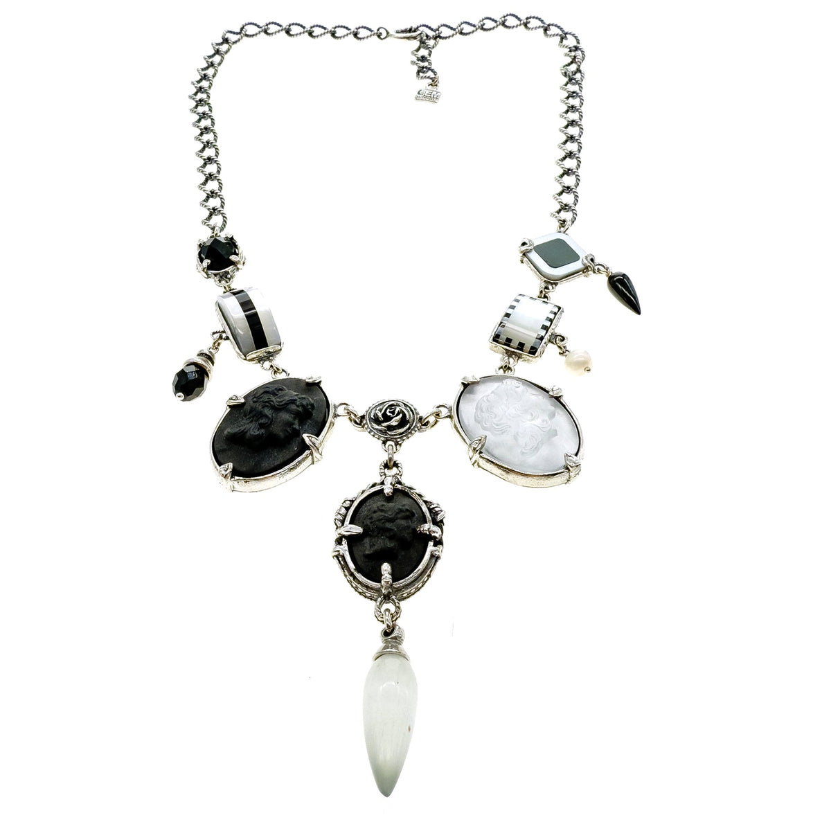 Black And White Cameo Necklace – Sterling Silver – Gem Kingdom