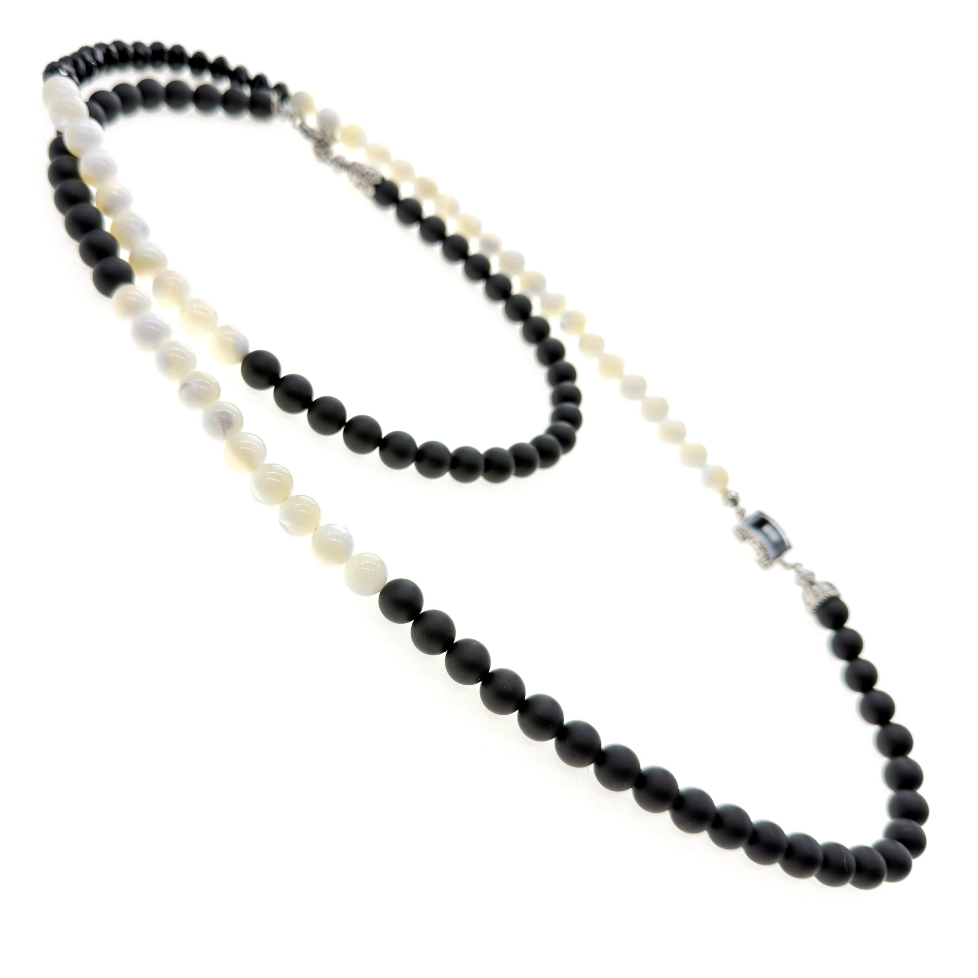 Monochrome Beaded Necklace – Sterling Silver – Gem Kingdom