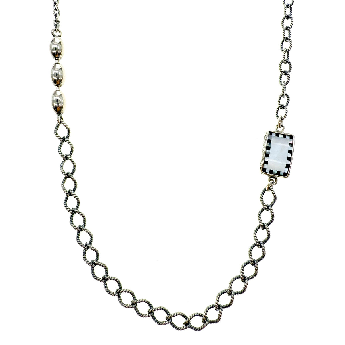 Zwart-Witte Inleg Schakelketting – Sterling Zilver – Gem Kingdom