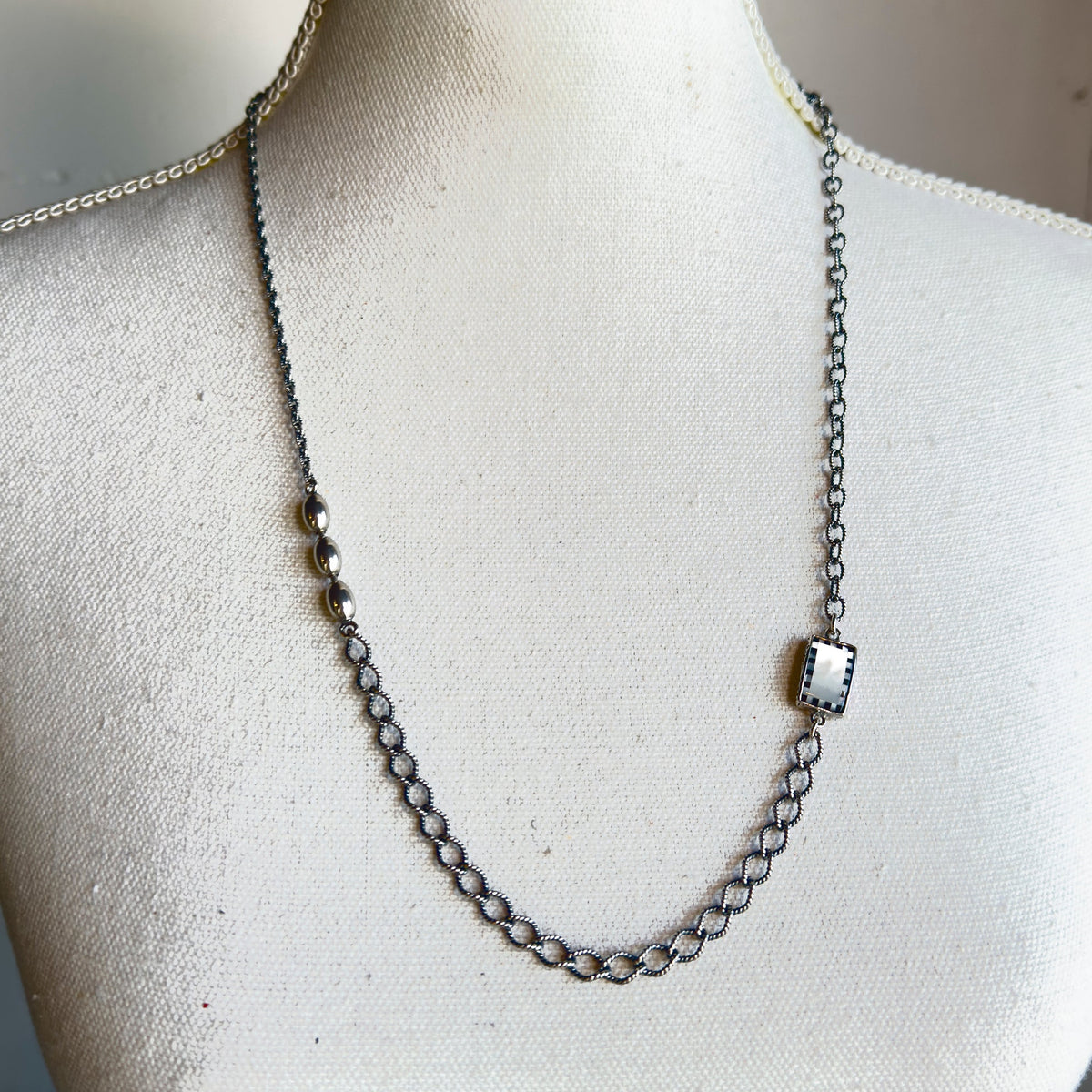 Zwart-Witte Inleg Schakelketting – Sterling Zilver – Gem Kingdom