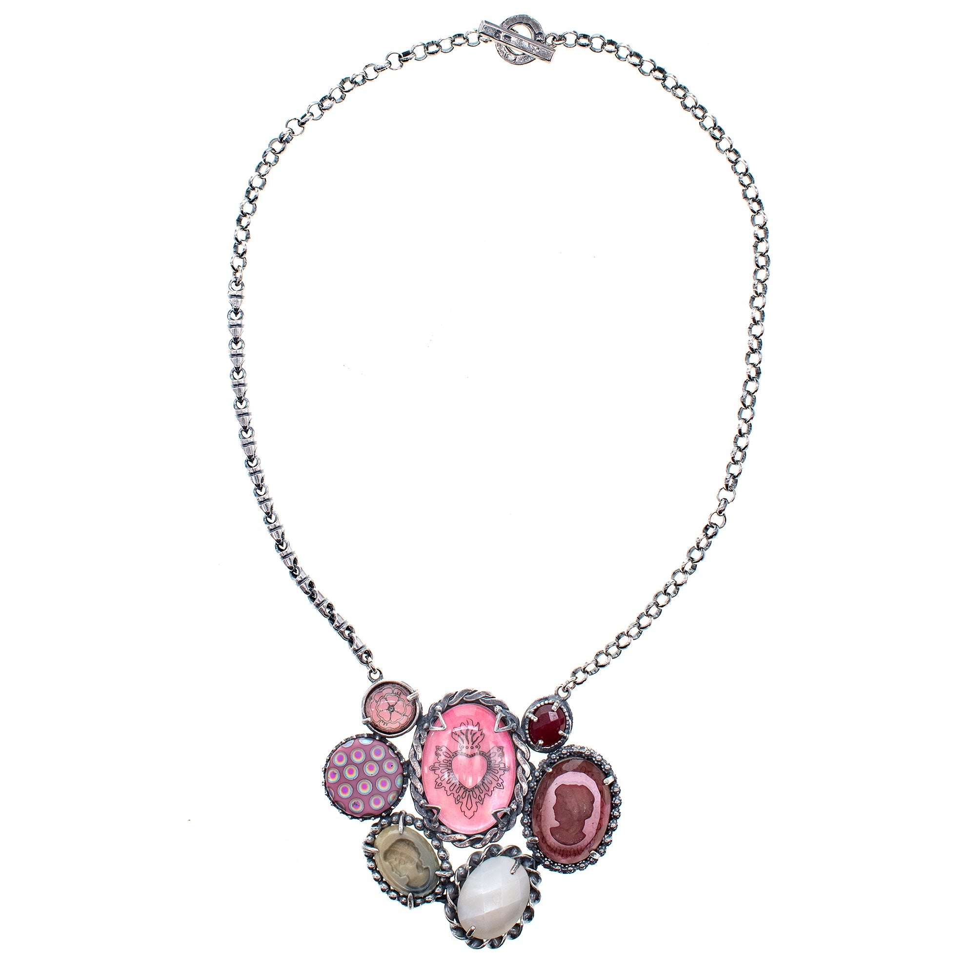 Pink Sacred Heart Cluster Necklace – Sterling Silver – Gem Kingdom