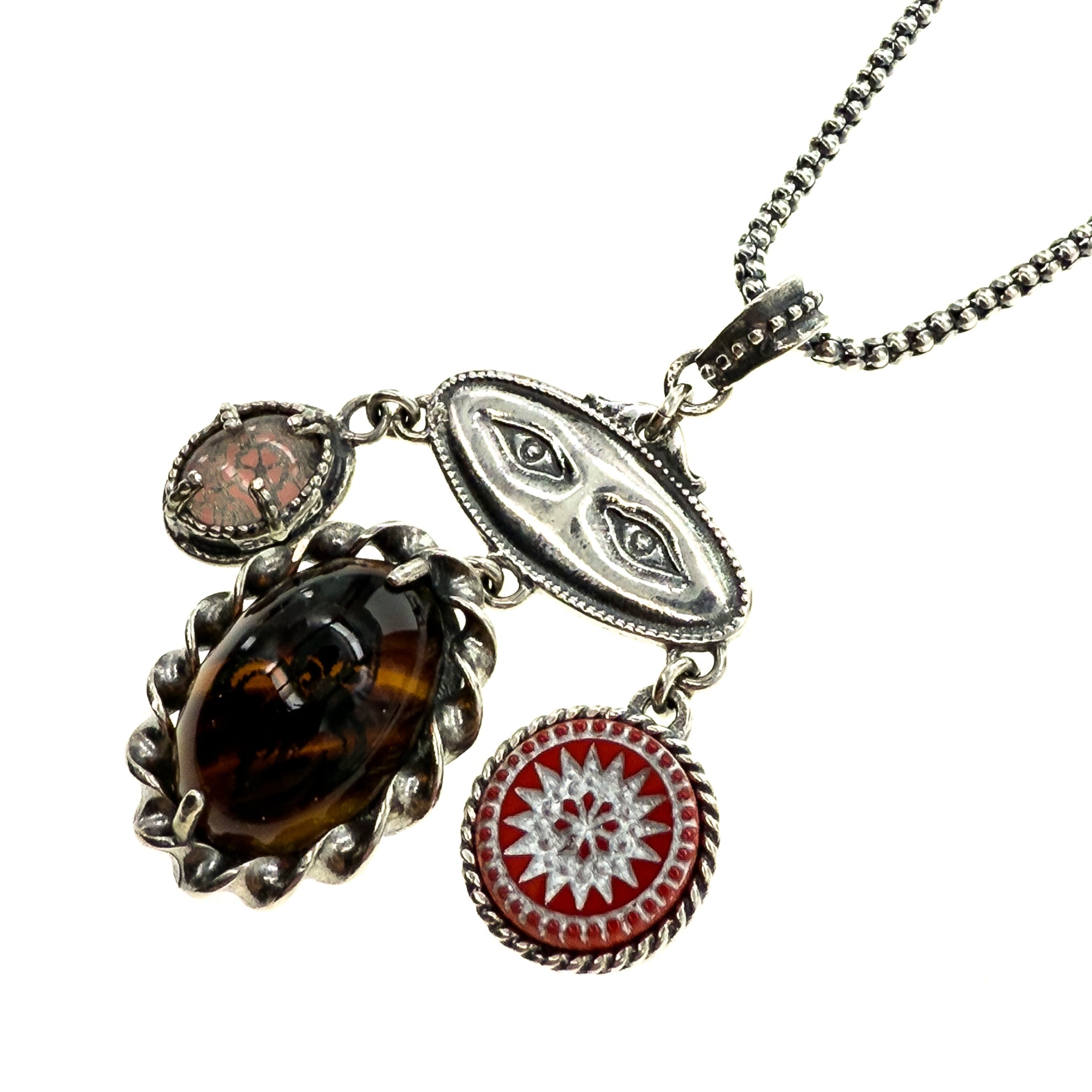 Pink Red Chandelier Necklace – Sterling Silver – Gem Kingdom