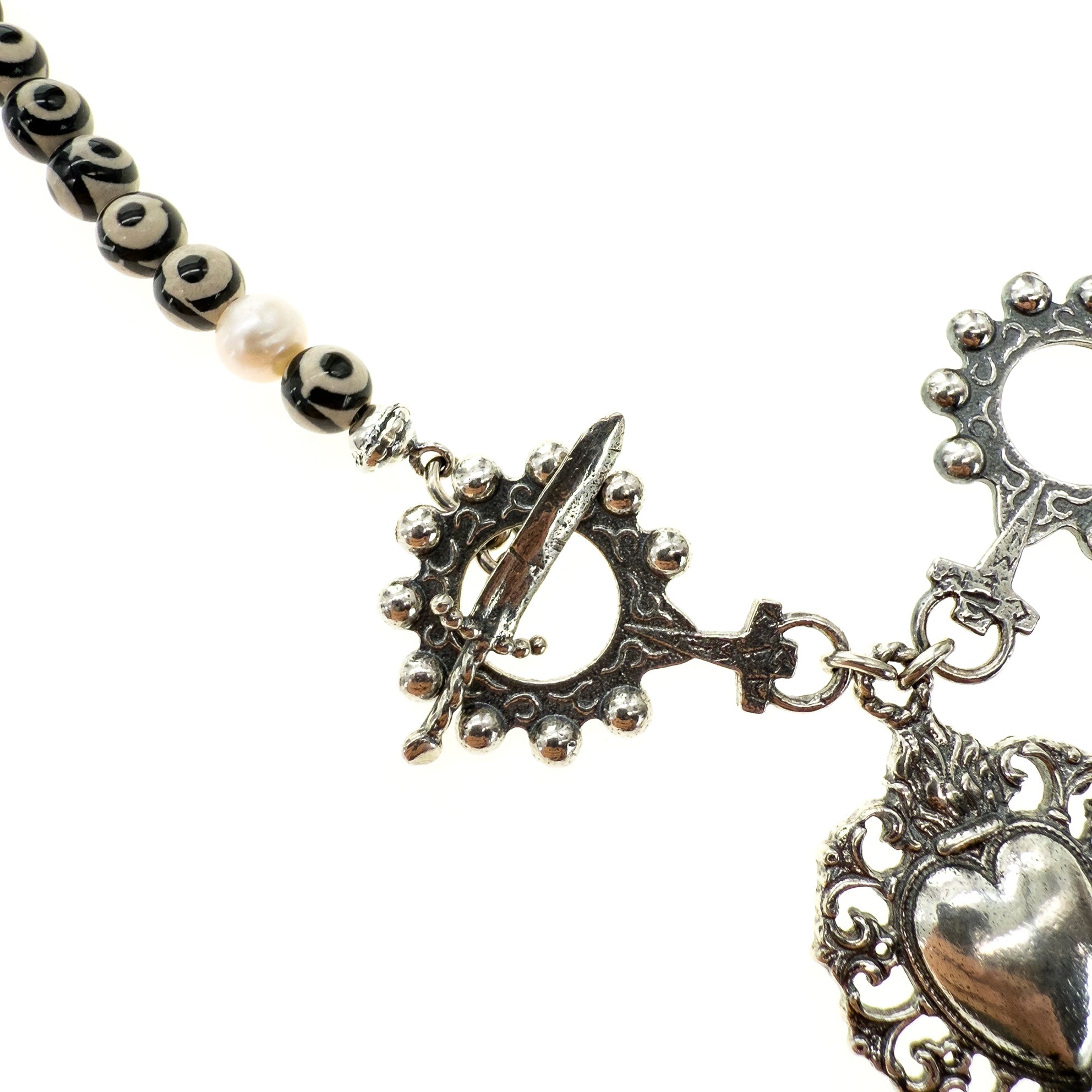 Sacred Heart Beaded Necklace – Sterling Silver – Gem Kingdom