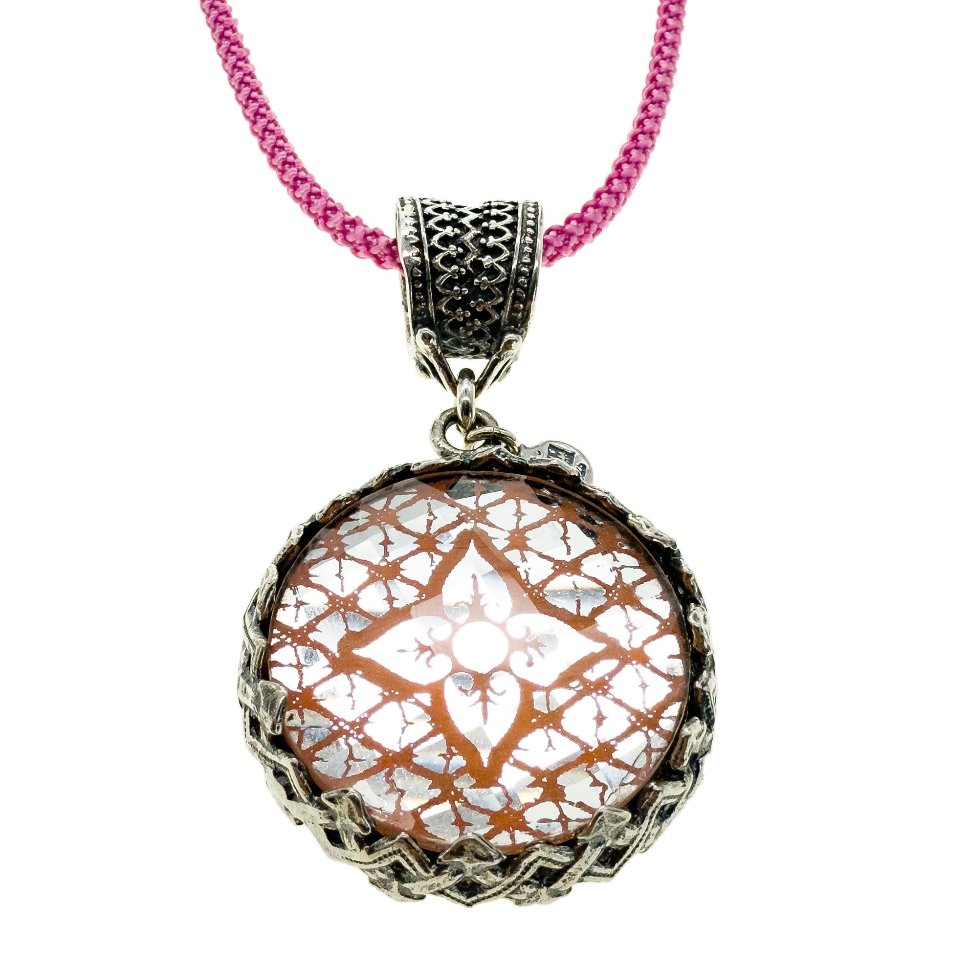 Pink Mirrored Pendant Necklace – Sterling Silver – Gem Kingdom
